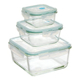 Lot cutie set 3 patrat sticla mare clipeat - Five