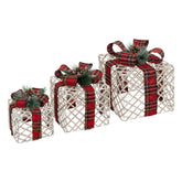 Set 3 cadouri luminoase LED, tartan, 25 cm | Atmosphera