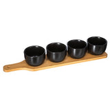 Platou servire lung din bambus cu 4 boluri negre, set 5 piese, L 40 cm