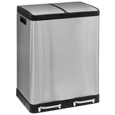 Cos de gunoi cu 2 compartimente si pedala, pentru reciclare, otel inoxidabil, 2 x 30 l