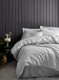 Lenjerie de Pat 2 Persoane din Satin Jacquard Leaf Albastru Gheata