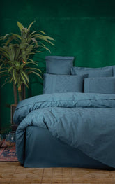 Lenjerie de Pat 2 Persoane din Satin Jacquard Sante Petrol