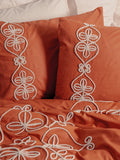 Lenjerie de Pat 2 Persoane Ranforce cu Broderie Tiva Bej