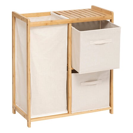 Etajera din bambus cu 2 cosuri de depozitare, bej, H 78,5 cm