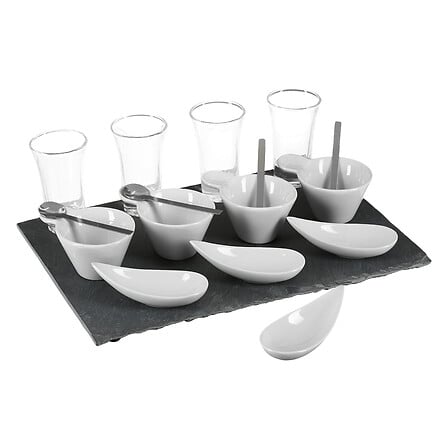 Set aperitiv 17 piese cu platou din ardezie, L 32 cm
