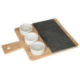 Platou servire din bambus si ardezie cu 3 boluri, set 4 piese, L 36 cm