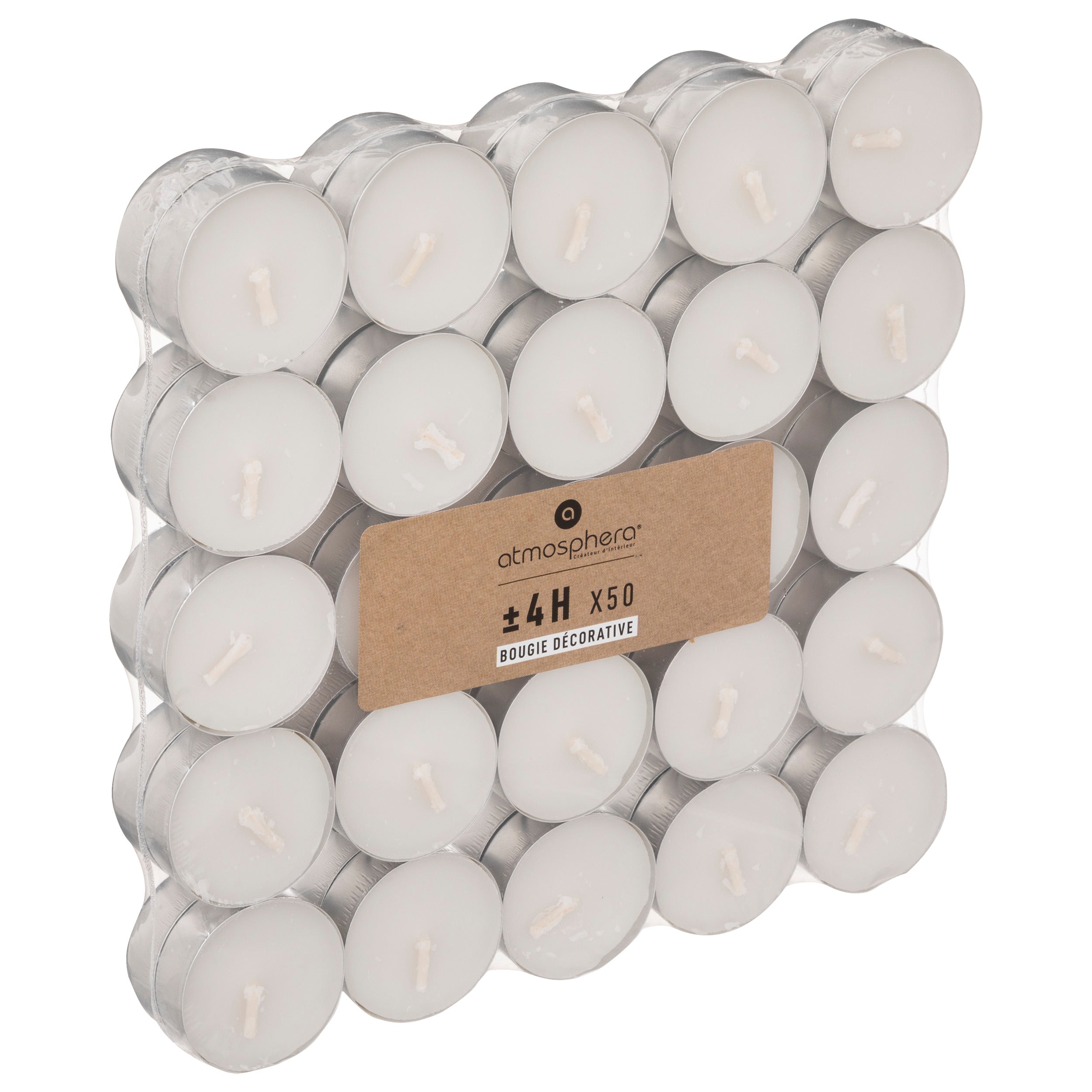 Lumanare tip pastila, 50 bucati - Alb, 11 g - Atmosphera