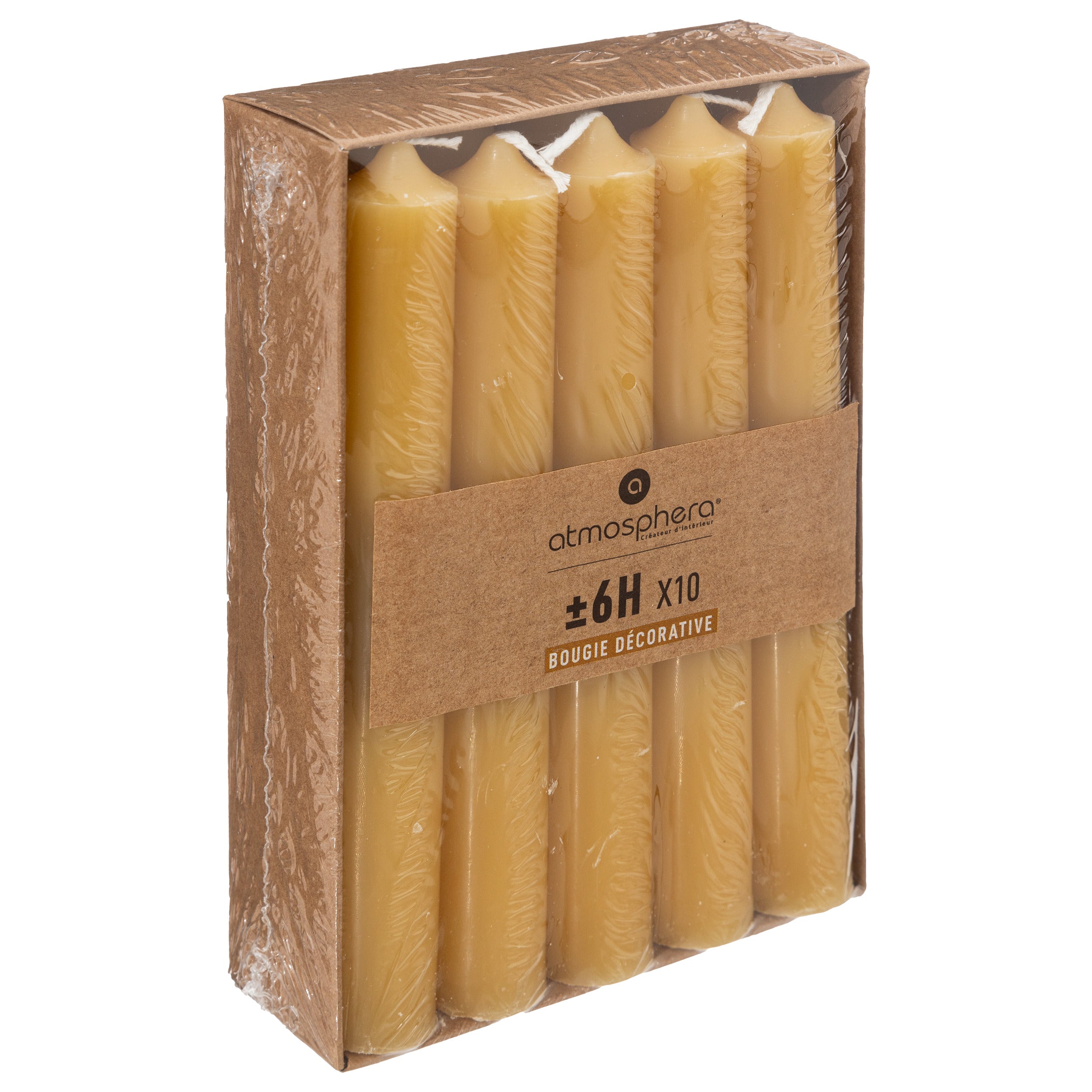Lumanare betisor, 10 bucati - Galben, 45 g - Atmosphera