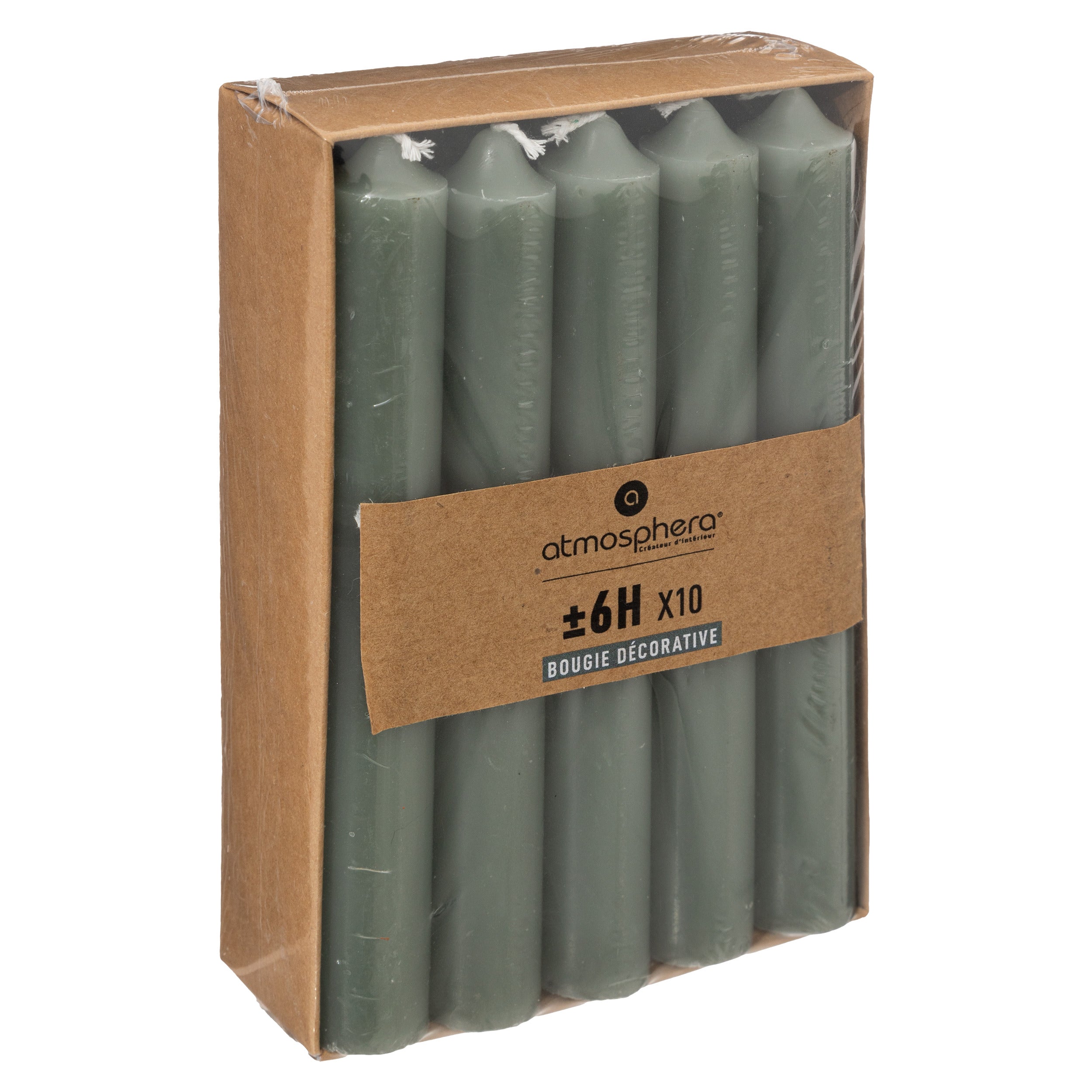 Lumanare betisor, 10 bucati - Verde eucalipt, 45 g - Atmosphera