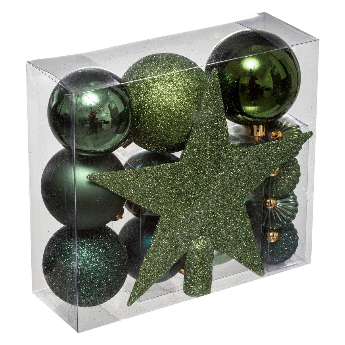 Set decor brad de Craciun, verde masliniu, 18 piese | Atmosphera