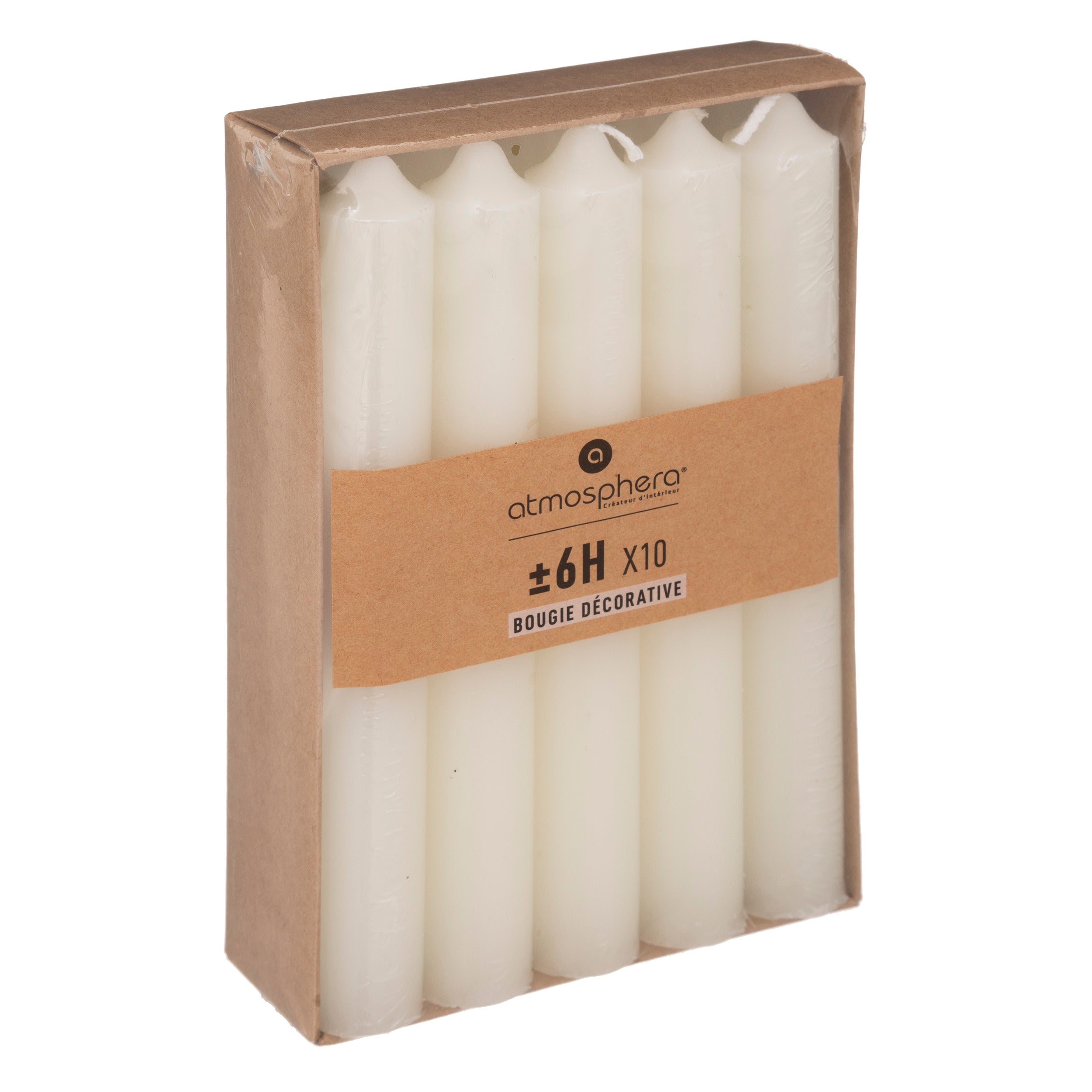 Lumanare betisor, 10 bucati - Alb ivoriu, 45 g - Atmosphera