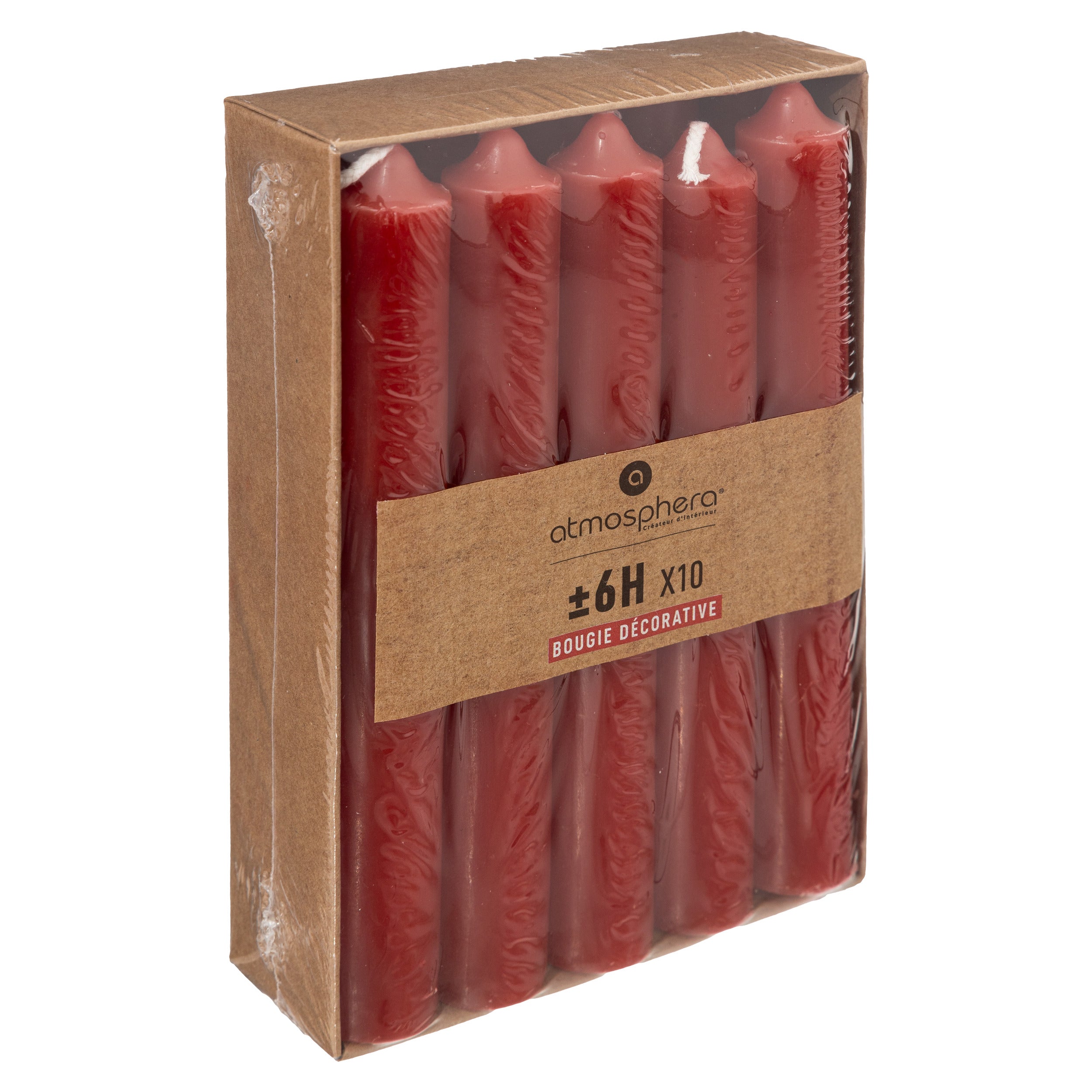 Lumanare betisor, 10 bucati - Rosu, 45 g - Atmosphera