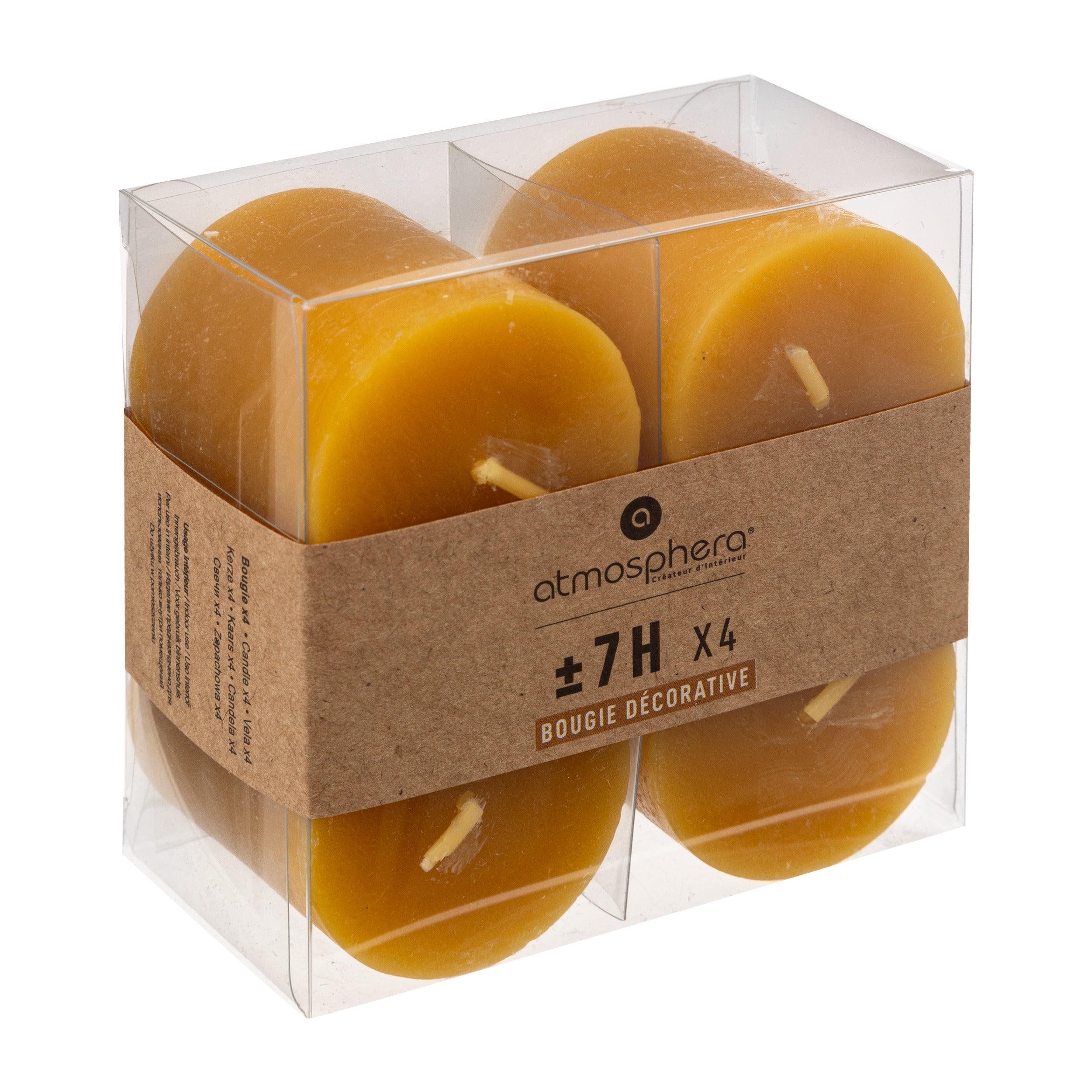 Lumanare rustica "Olia", 4 bucati - Galben, 60 g - Atmosphera