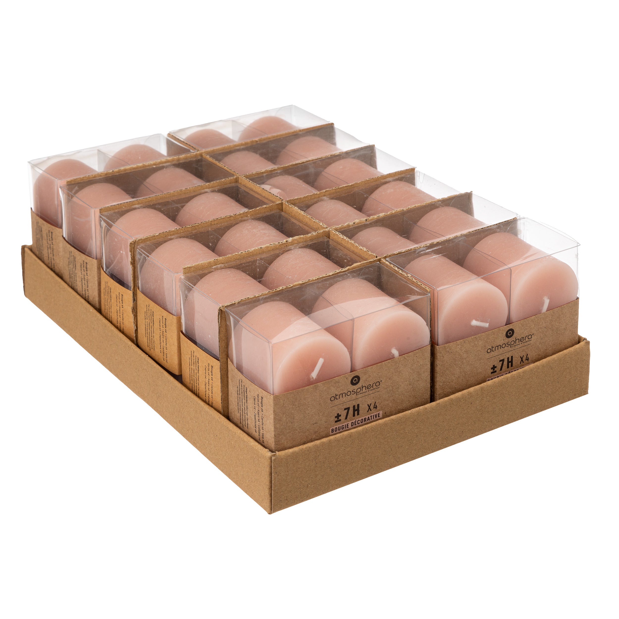 Lumanare rustica "Olia", 4 bucati - Roz deschis, 60 g - Atmosphera