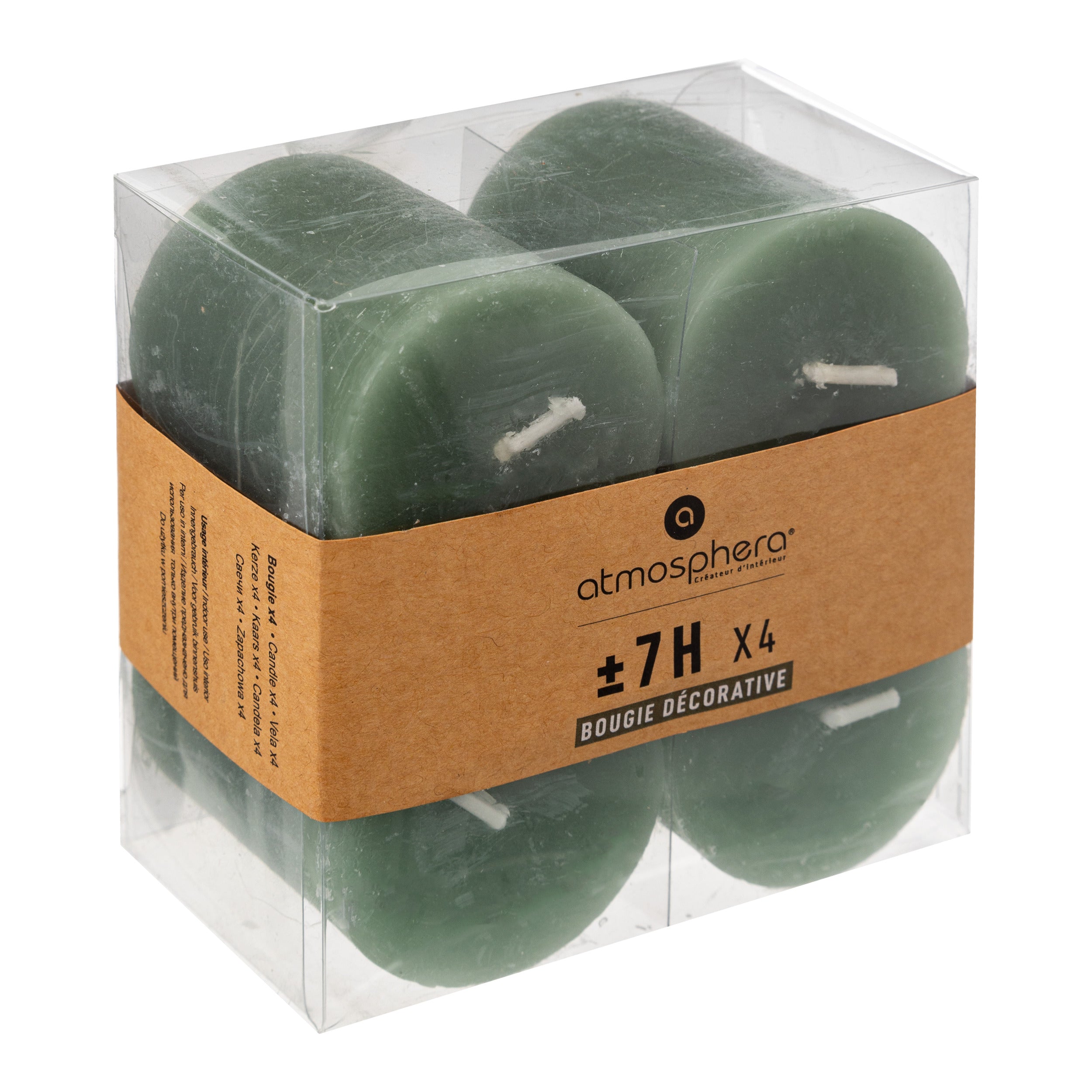 Lumanare rustica "Olia", 4 bucati - Verde eucalipt, 60 g - Atmosphera