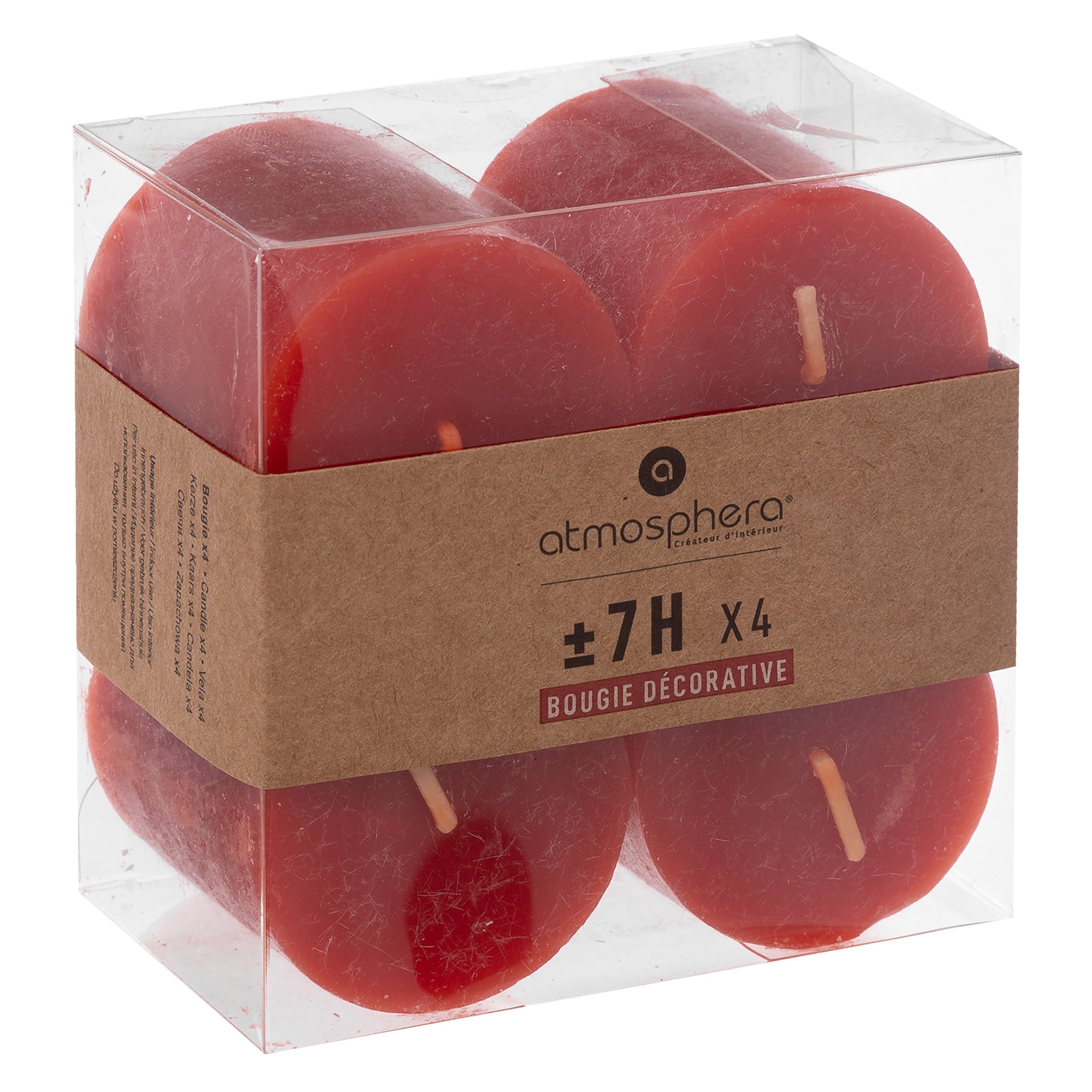 Lumanare rustica "Olia", 4 bucati - Rosu, 60 g - Atmosphera