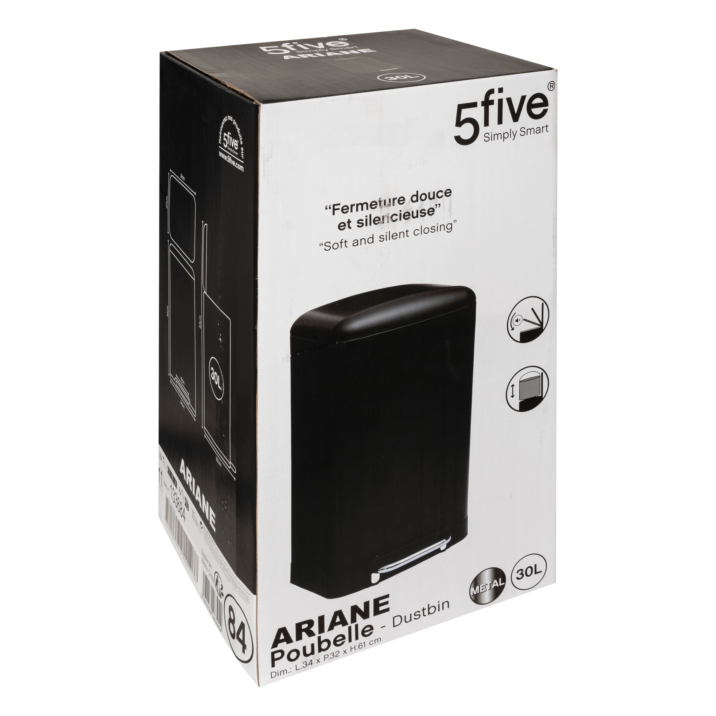 Cos gunoi metal 30 l ariane negru - Five