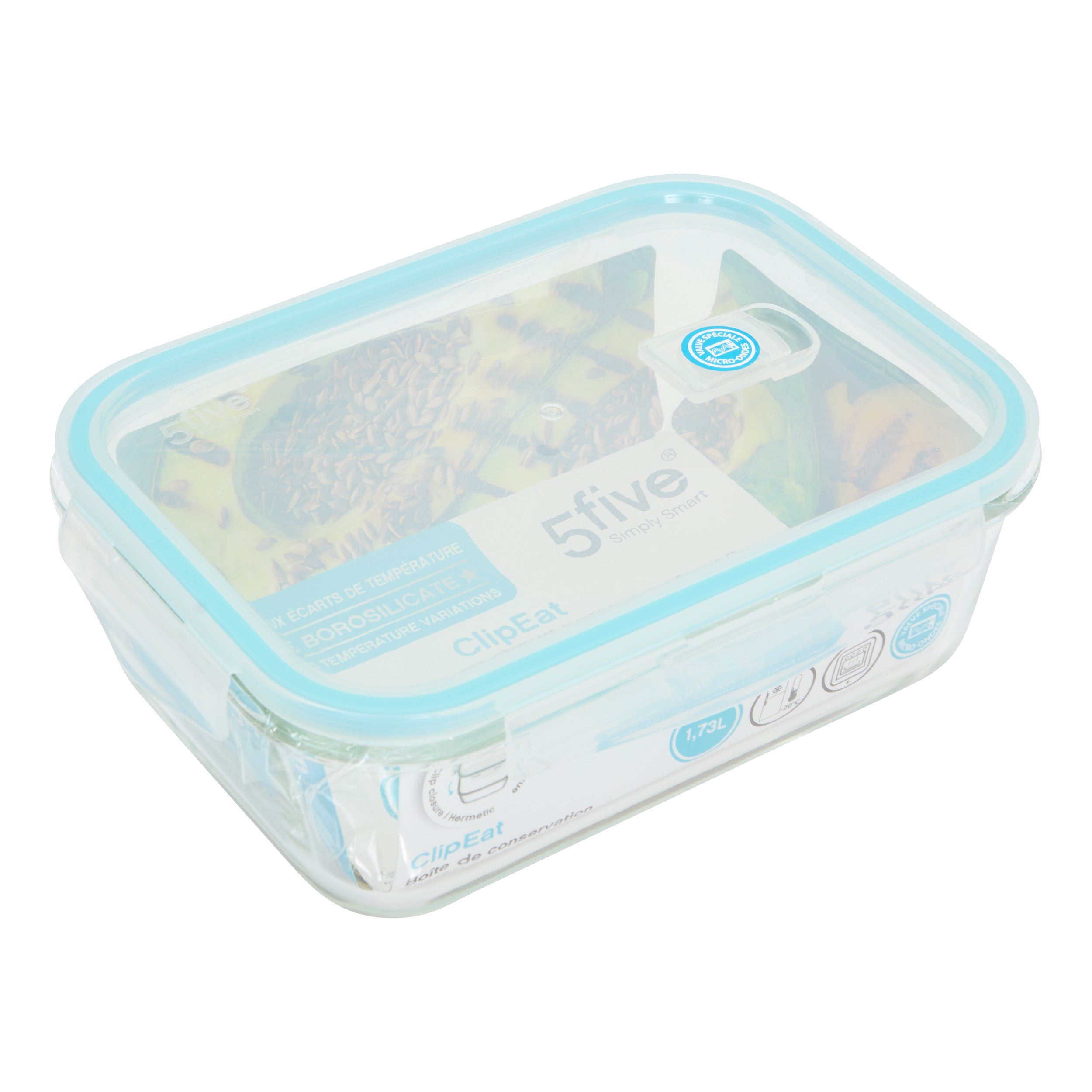 Cutie dreptunghiular sticla 1,73 l clipeat - Five