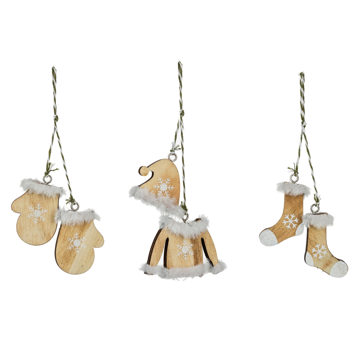 Set 3 accesorii haine de Craciun, lemn natural | Atmosphera