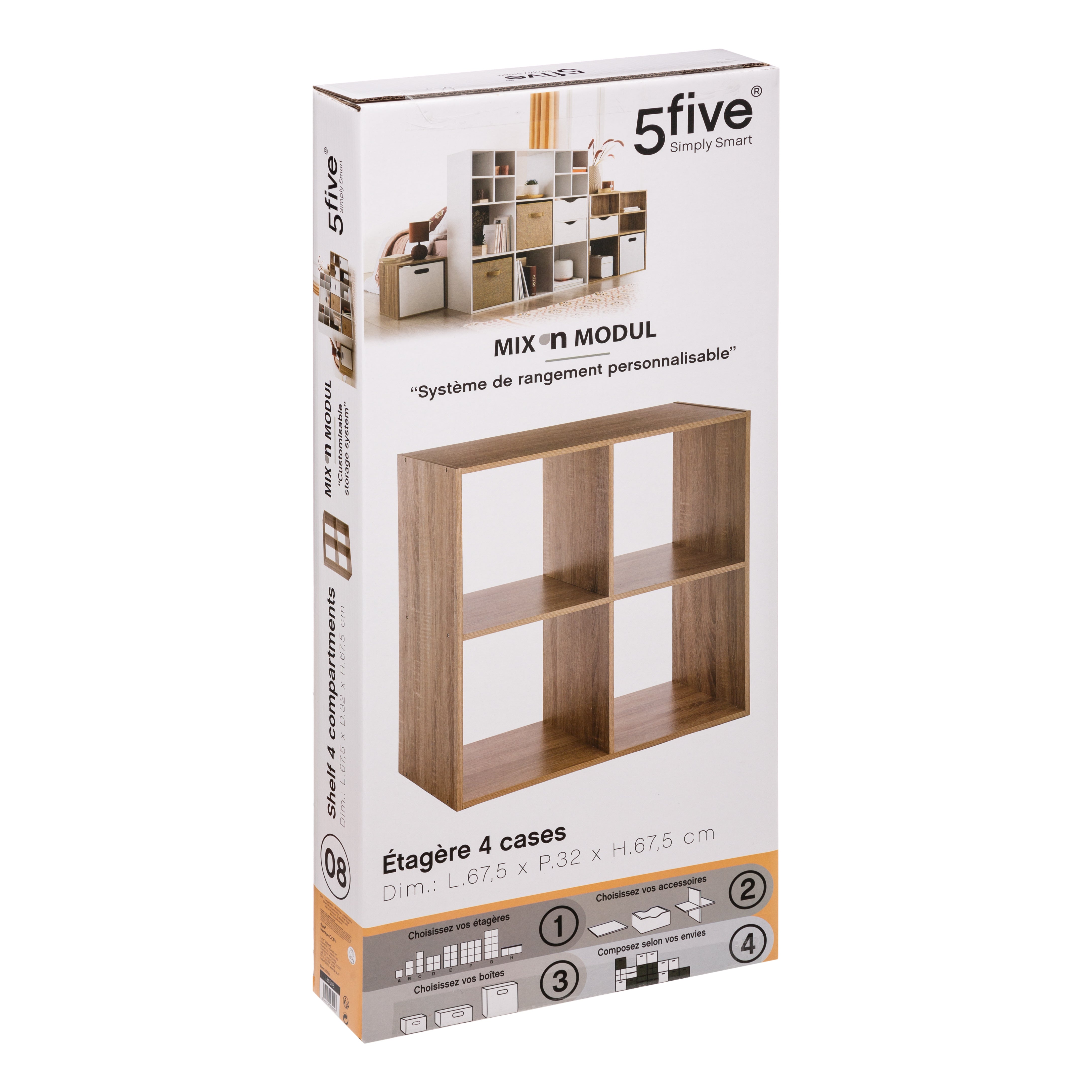 Mobilier depozitare, rafturi 4 compartimente mix natur - Five