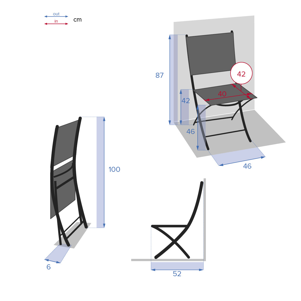 Set de 4 scaune de gradina pliabile Modula, antracit si grafit - Hesperide
