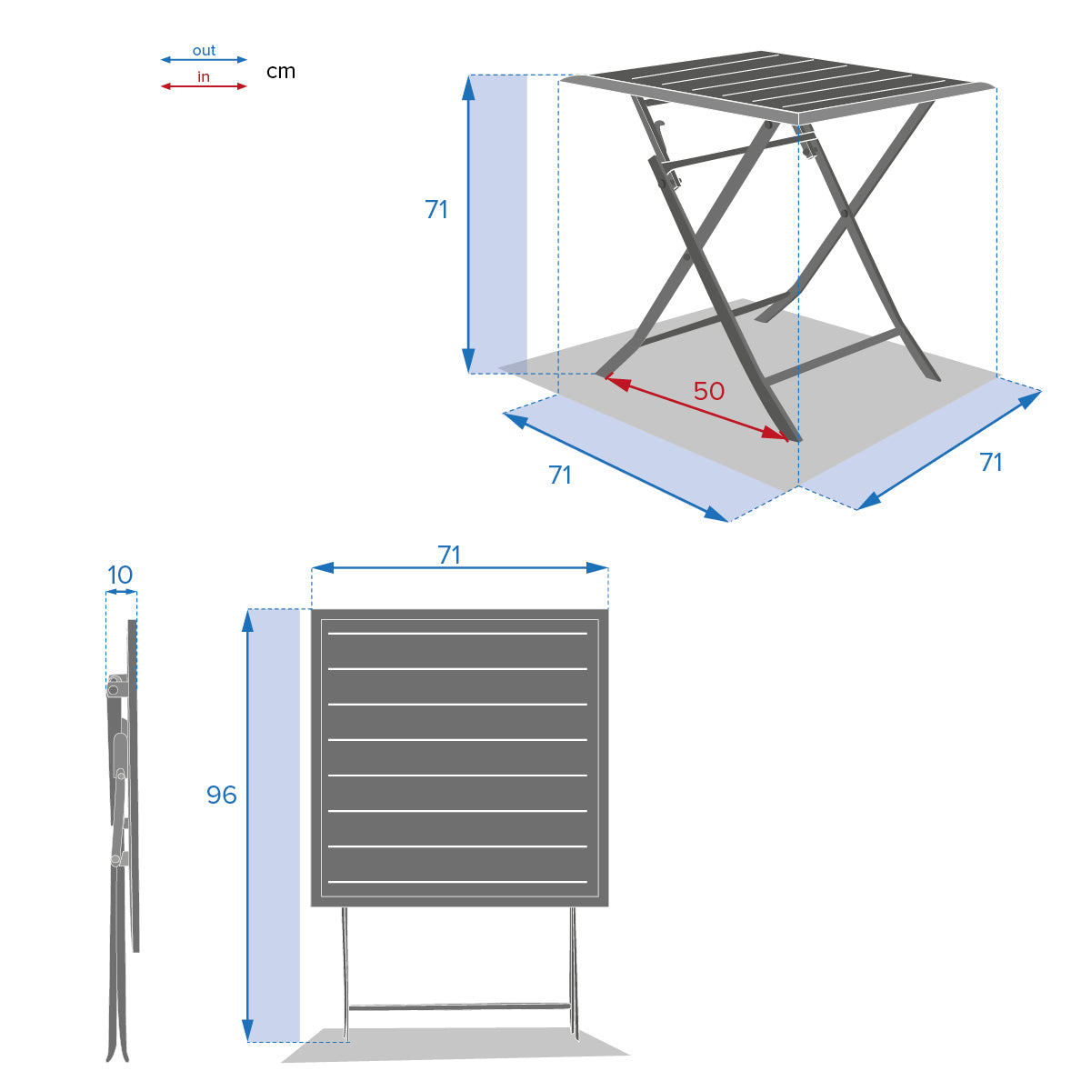 Masa de gradina pliabila patrata Azua Graphite - Hesperide