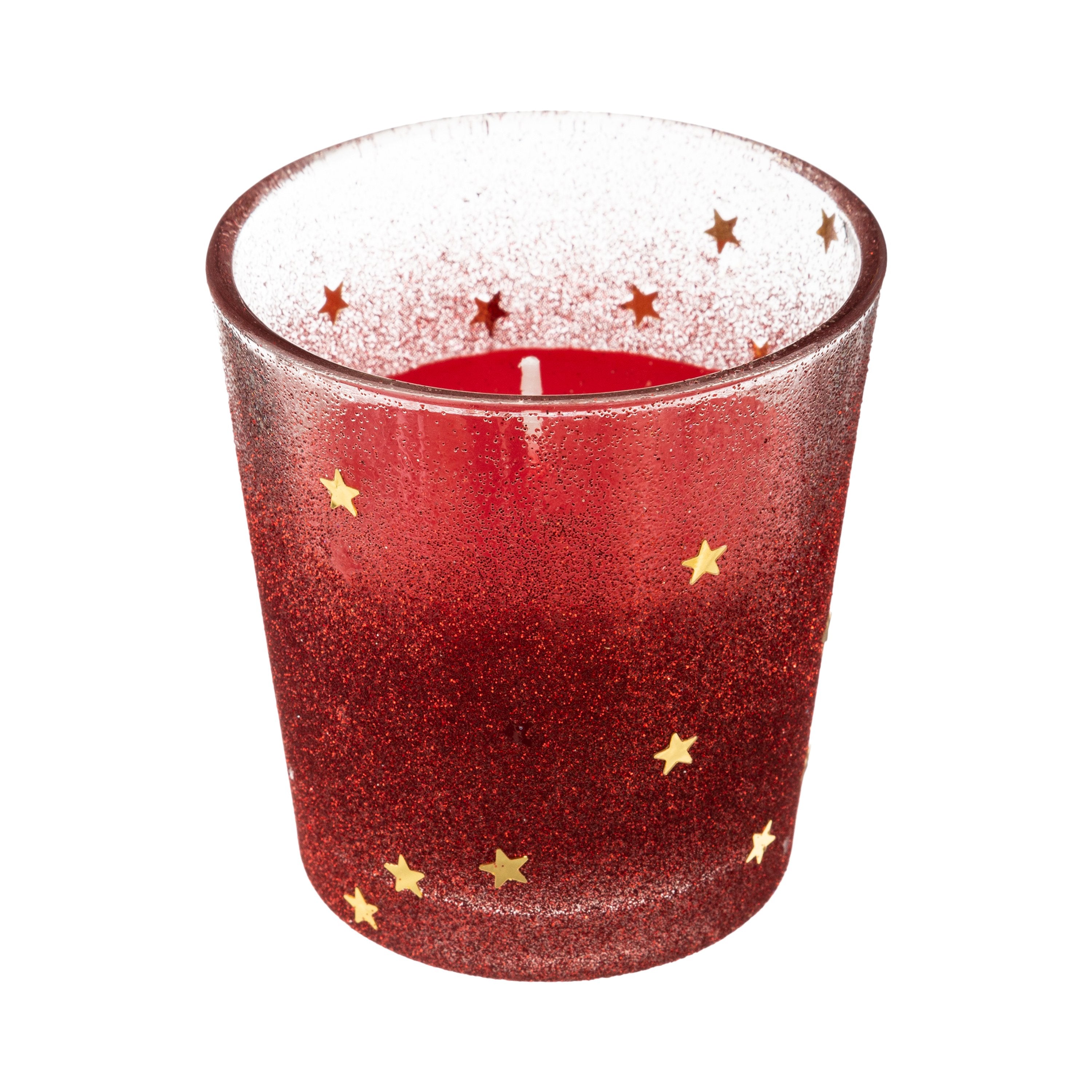 Lumanare cu sclipici in borcan, rosie, 90 g | Atmosphera