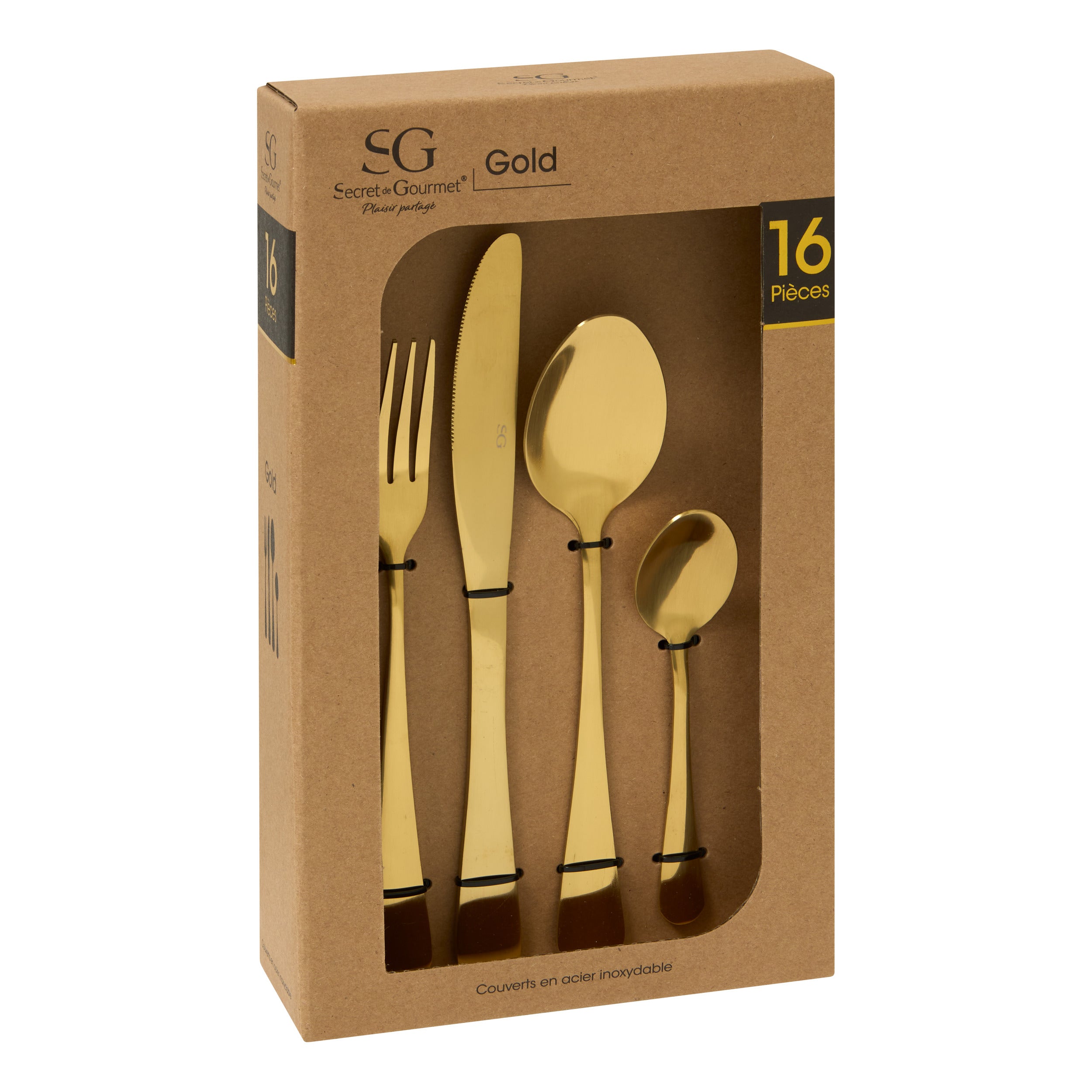 Set tacamuri 16 piese otel inoxidabil auriu - Secret de Gourmet