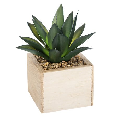 Planta artificiala mica in ghiveci din lemn, modele asortate, H 14 cm