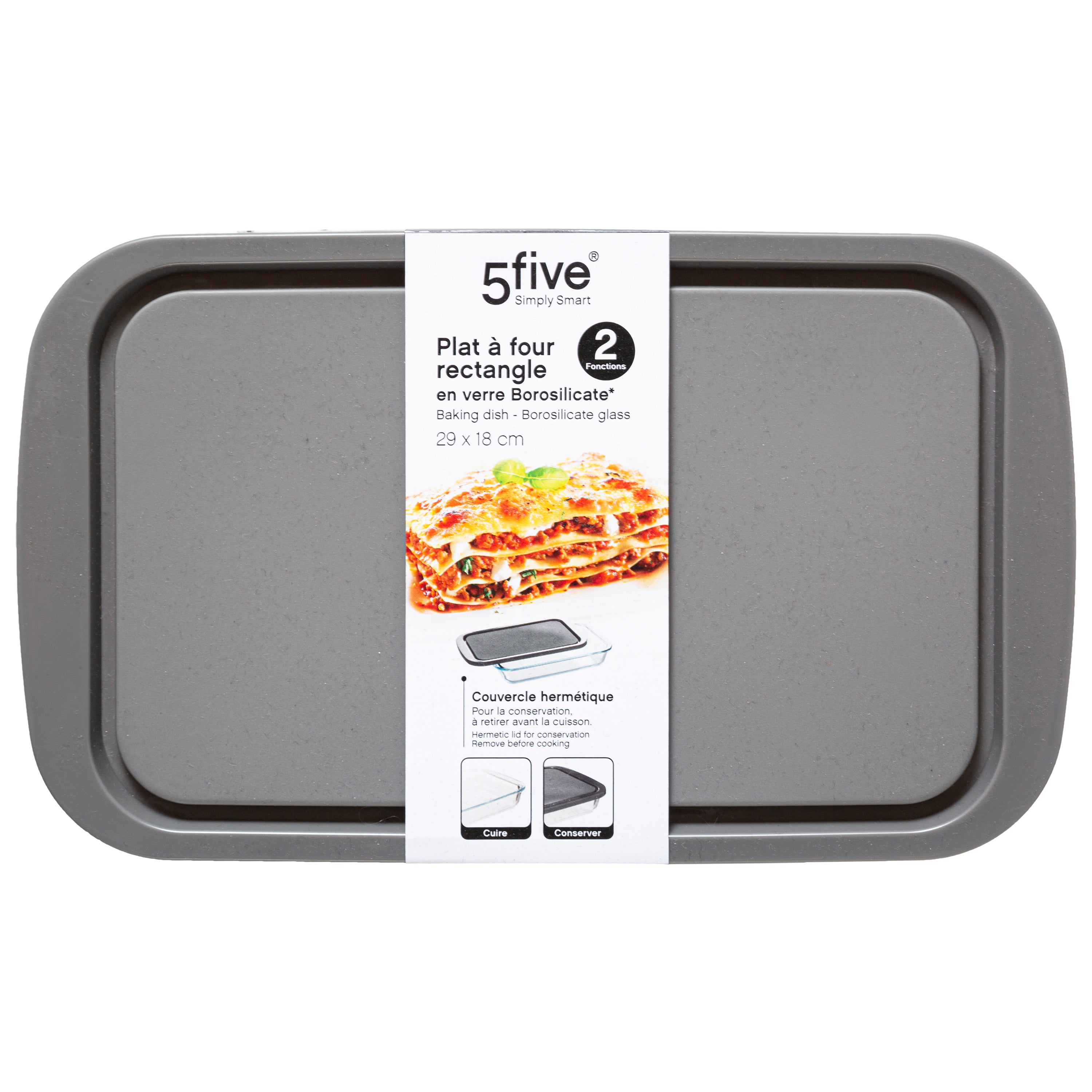 Farfurie dreptunghiular sticla cu capac 29 x 18 cm - Five