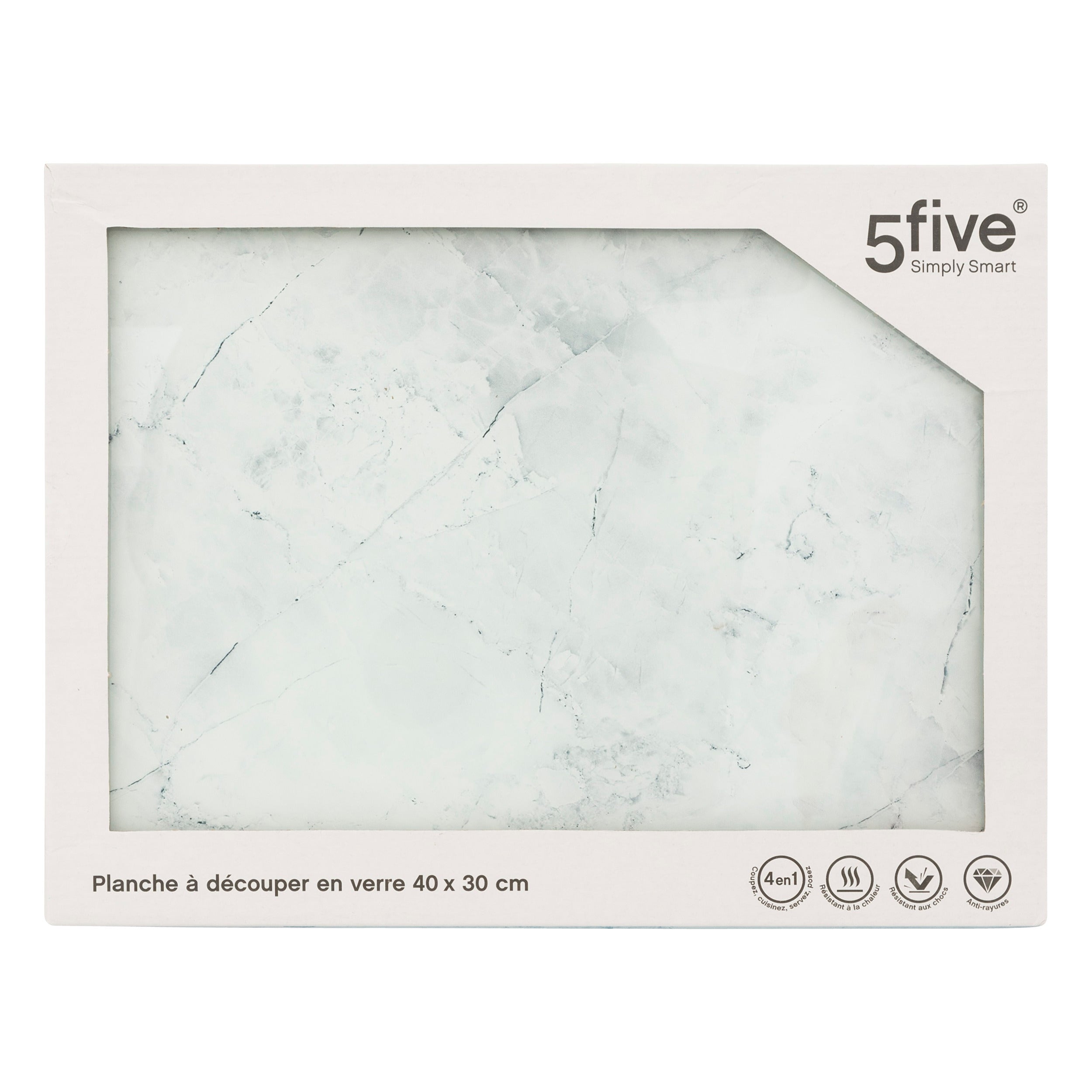 Tocator sticla alb marmura 40 x 30 cm - Five