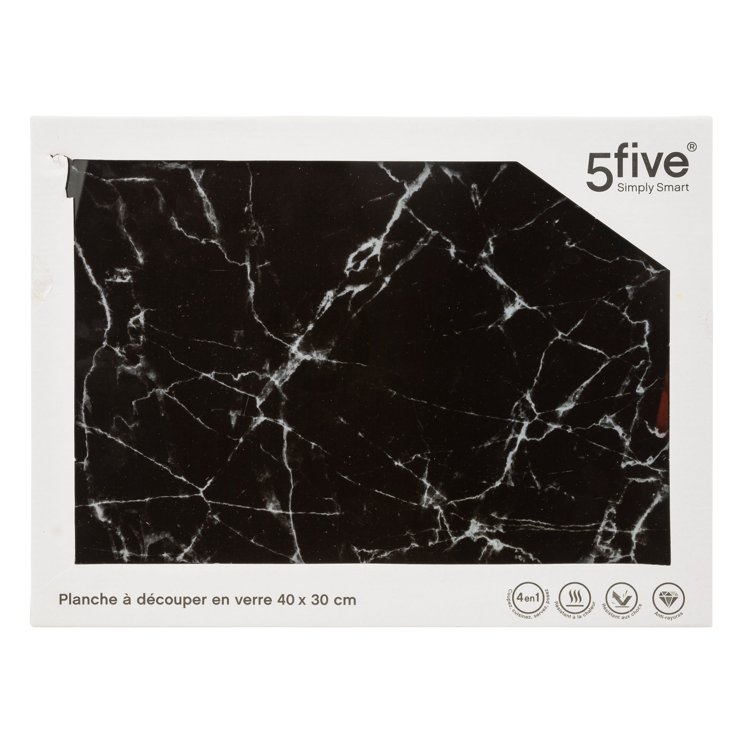 Tocator sticla negru marmura 40 x 30 cm - Five