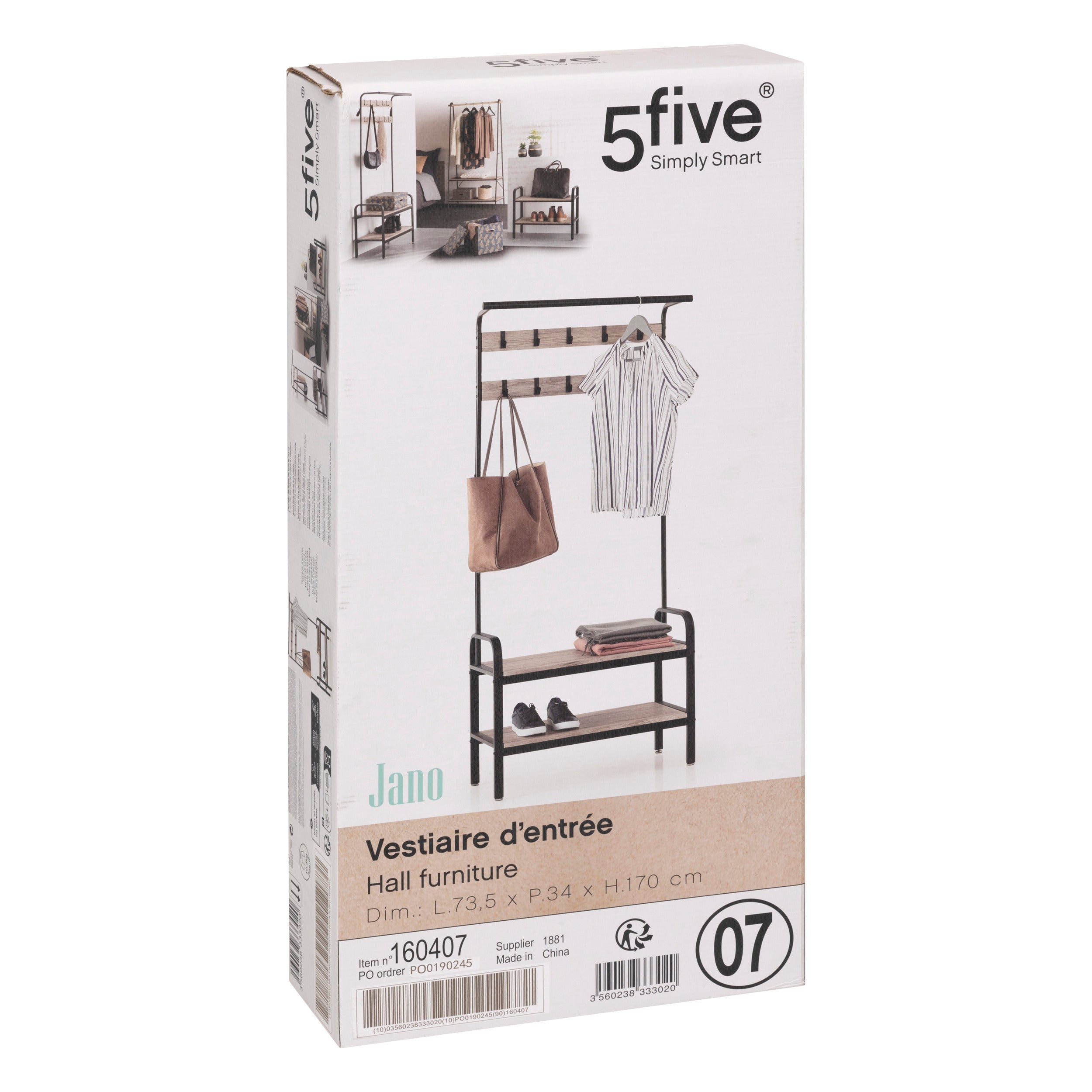Organizator casa, vestiar lemn metal 6 piese 10t jano - Five