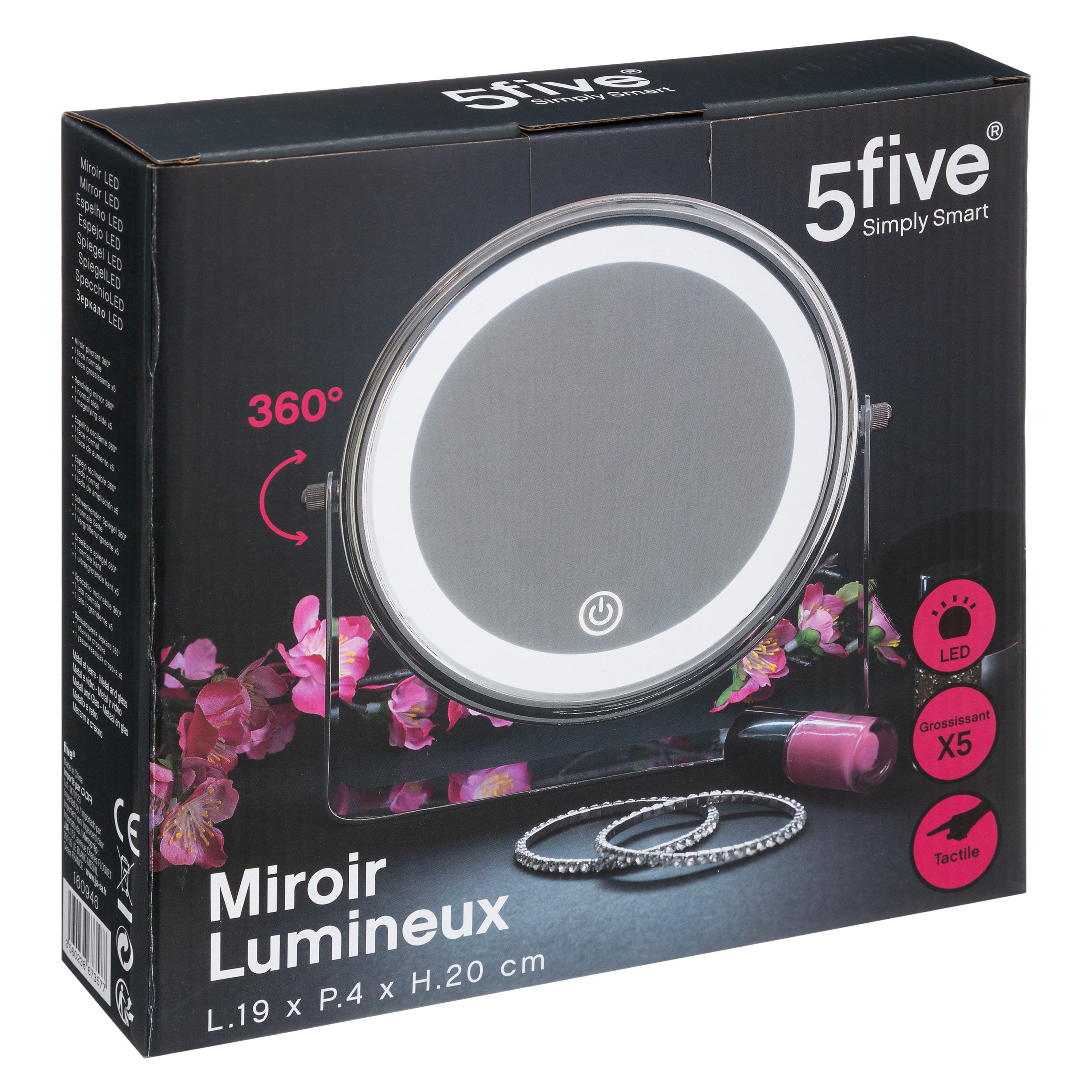 Oglinda LED de podea argintie D19 cm - Five