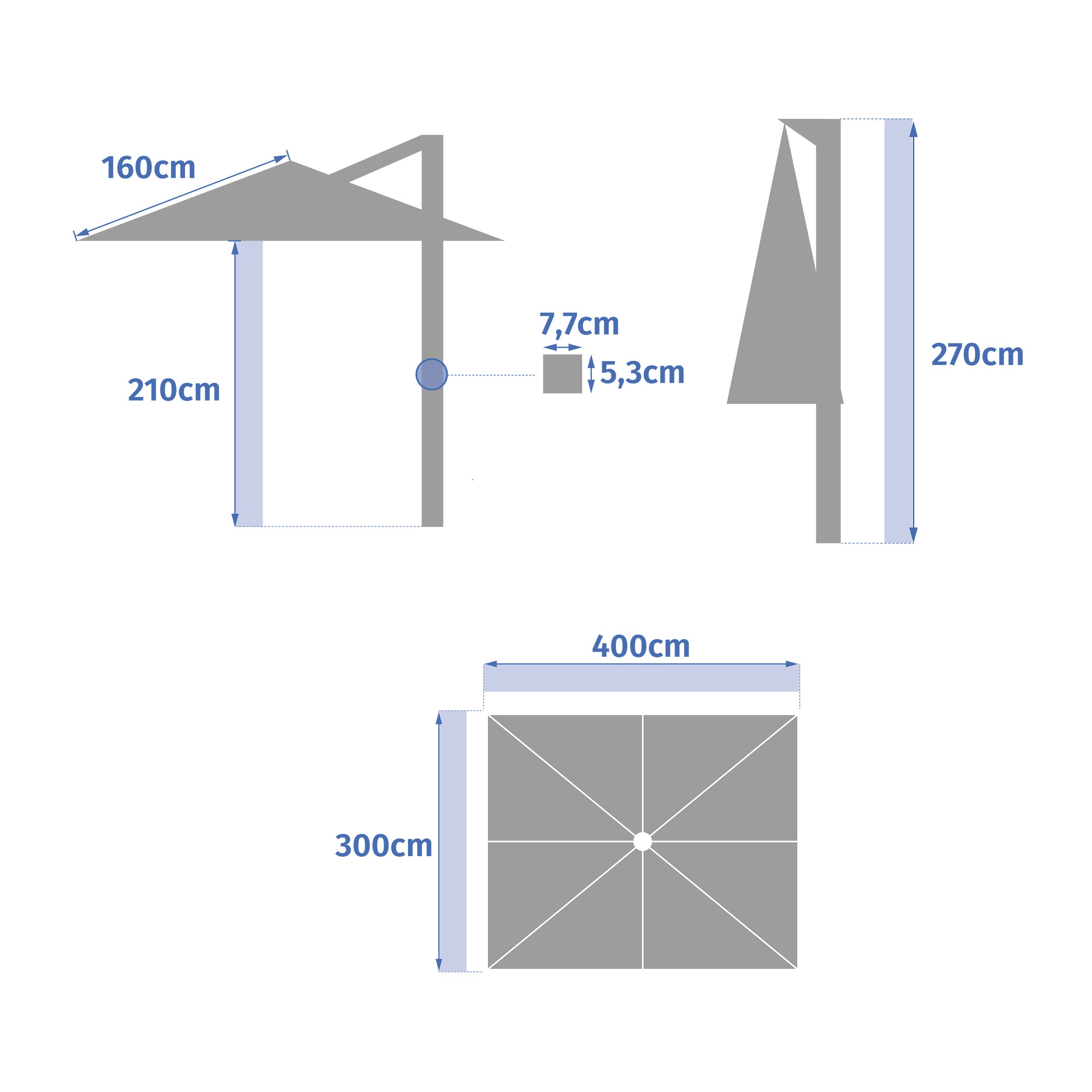 Umbrela de soare dreptunghiulara cu consola din ardezie Ecuador, 4 x 3 m, din aluminiu si poliester - Hesperide