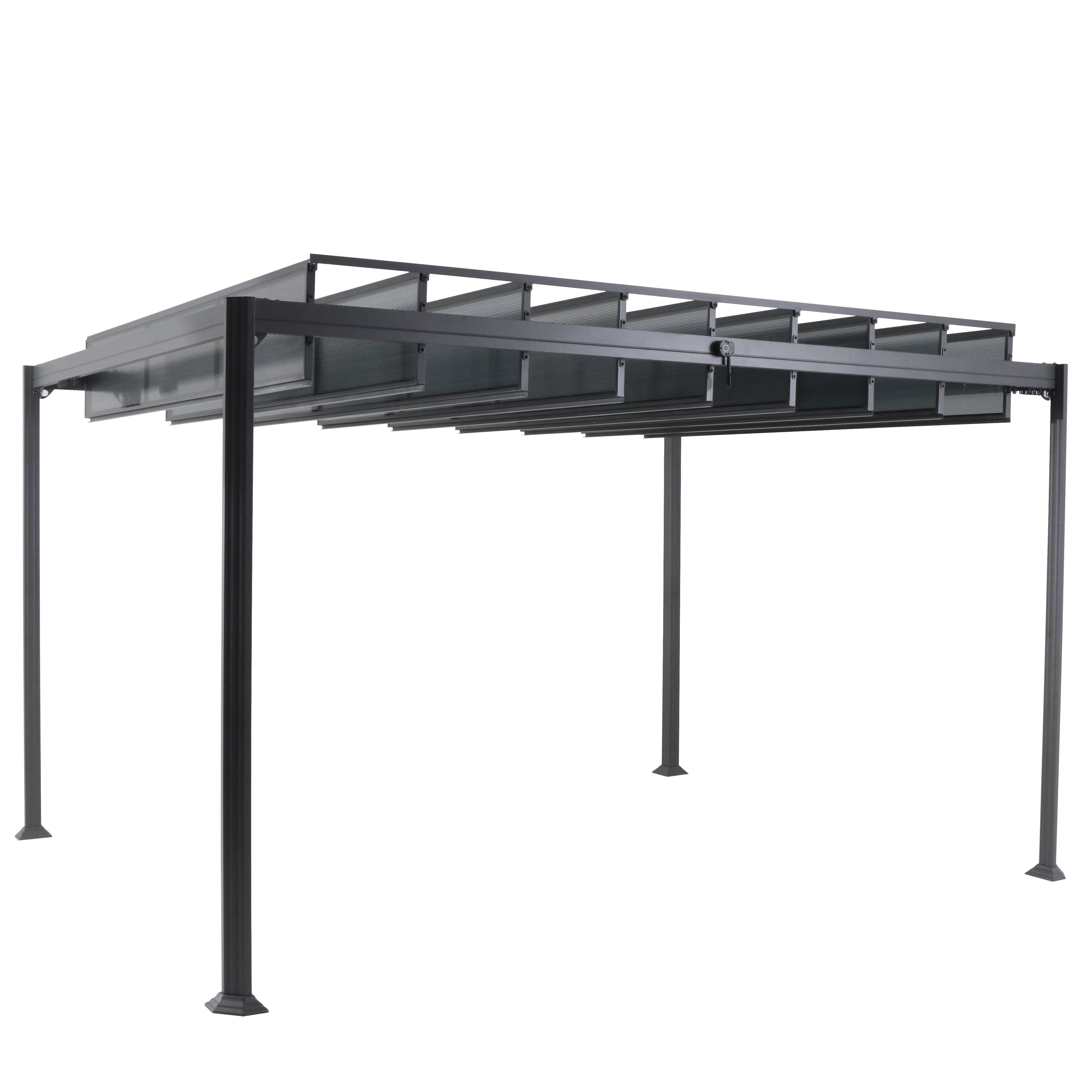 Pergola independenta din aluminiu cu acoperis din policarbonat, Hesperide Belize graphite, 3 x 3,8 m