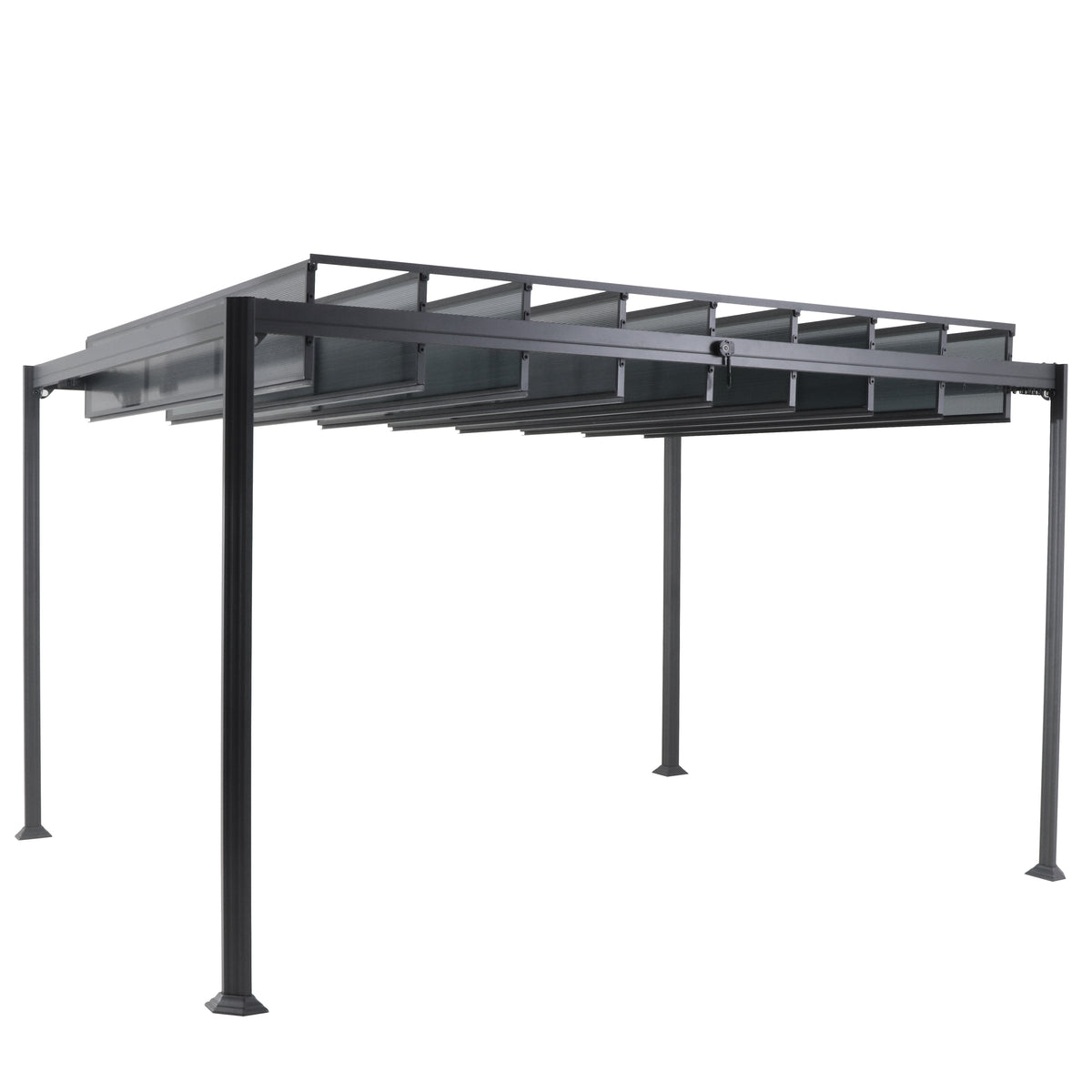 Pergola independenta din aluminiu cu acoperis din policarbonat, Hesperide Belize graphite, 3 x 3,8 m