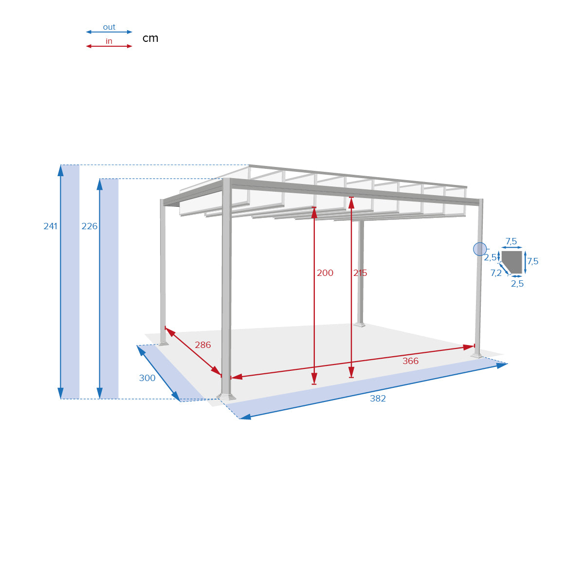 Pergola independenta din aluminiu cu acoperis din policarbonat, Hesperide Belize graphite, 3 x 3,8 m
