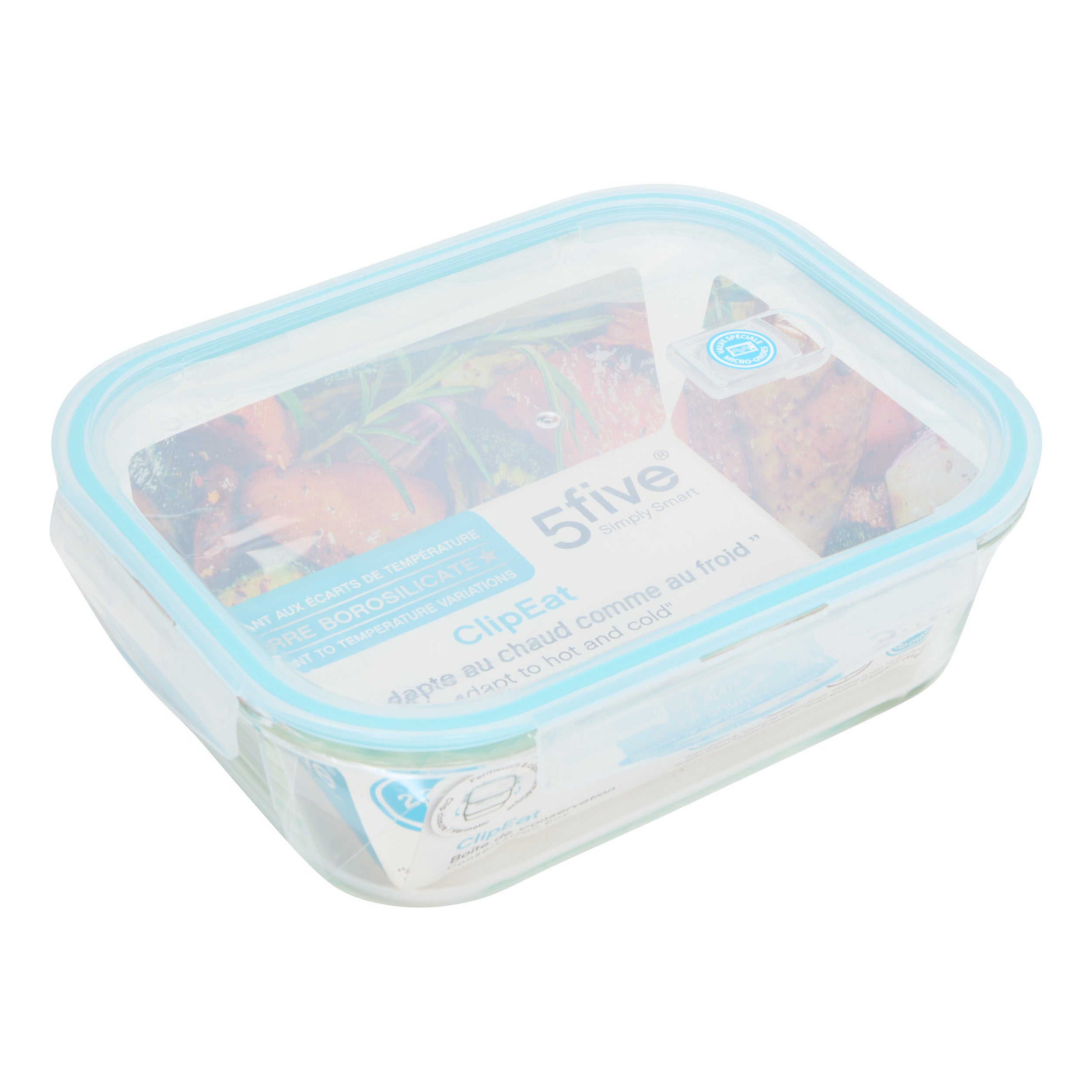 Cutie dreptunghiular sticla 2,26 l clipeat - Five