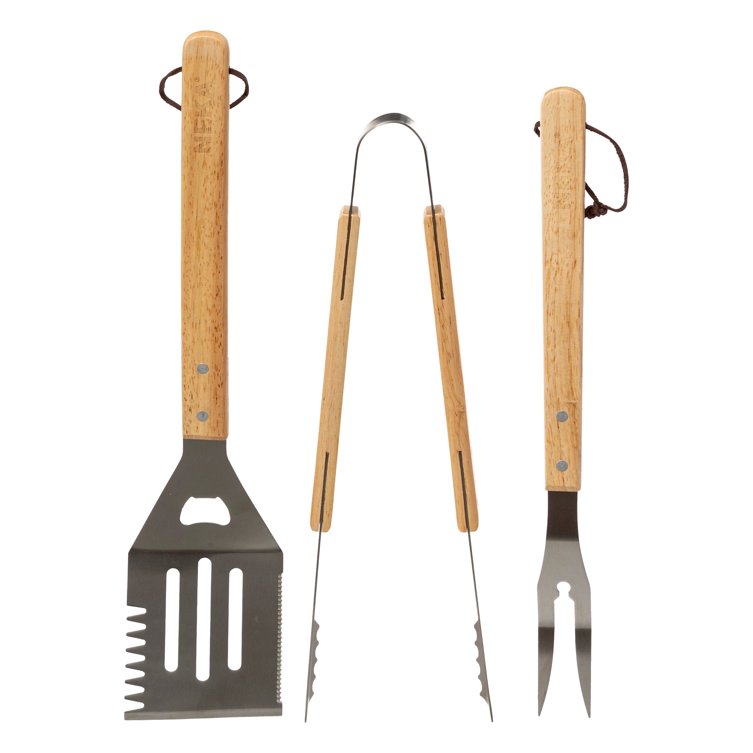 Accesorii bbq cu maner lemn set 3 buc - Neka