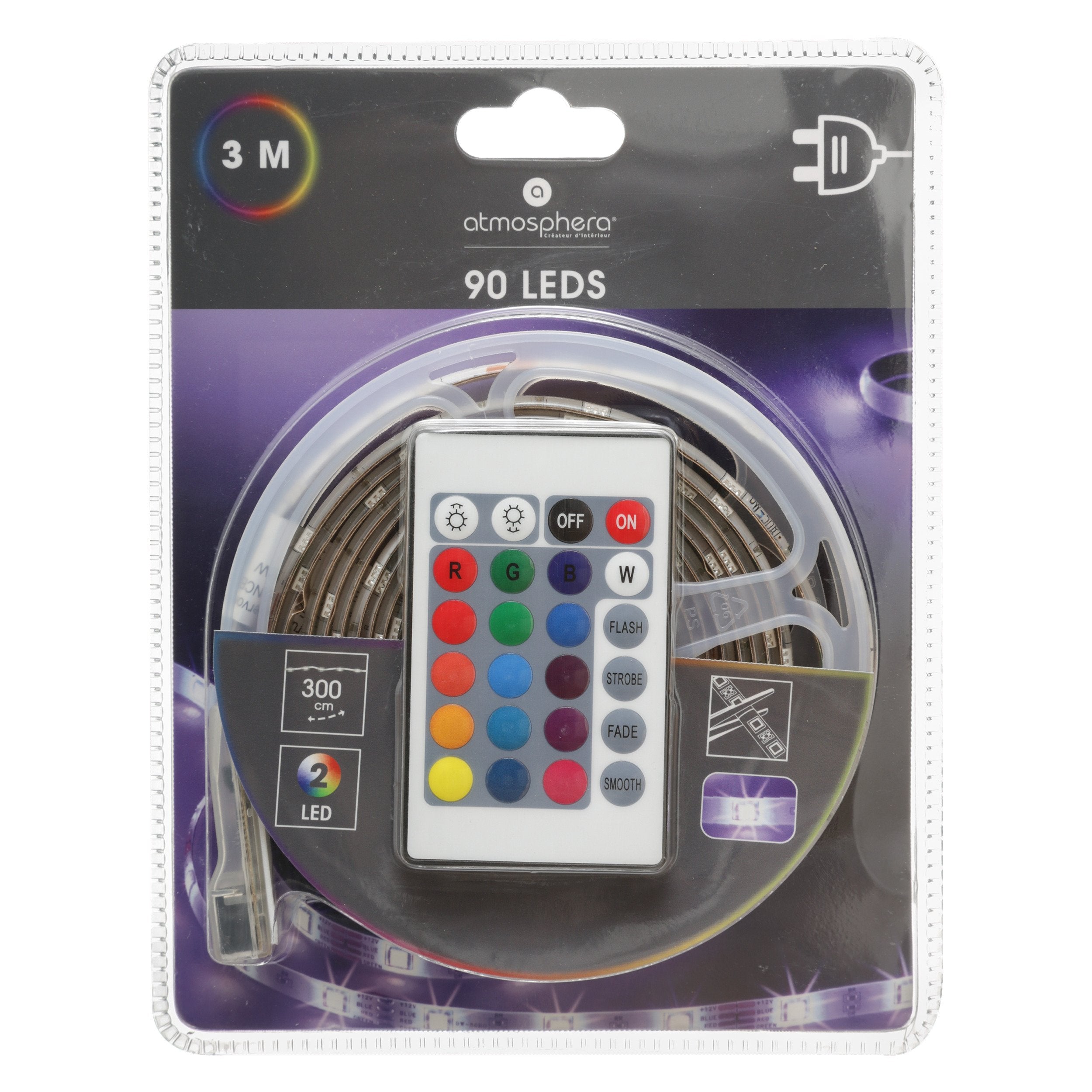 Banda LED cu alimentare la priza 3 m lungime lumina multicolora cu telecomanda Atmosphera