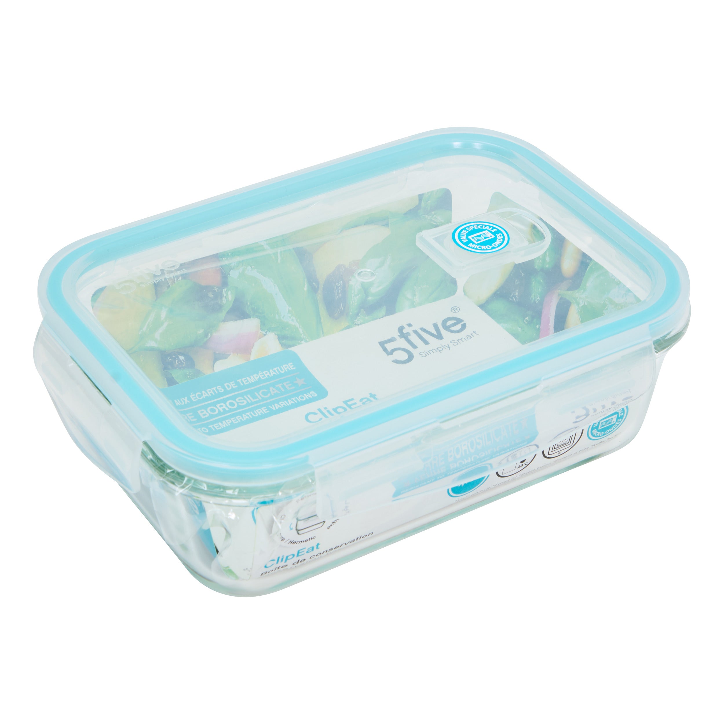 Cutie dreptunghiular sticla 1,18 l clipeat - Five