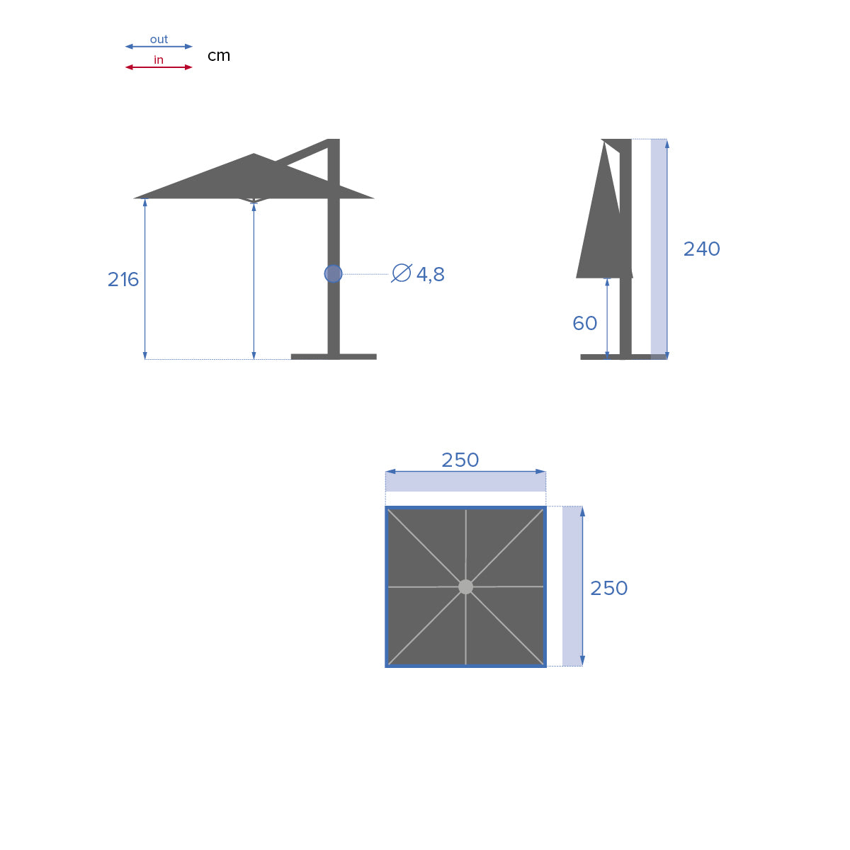 Umbrela de soare Manoa Square Cantilever, Albastru Rata - Hesperide