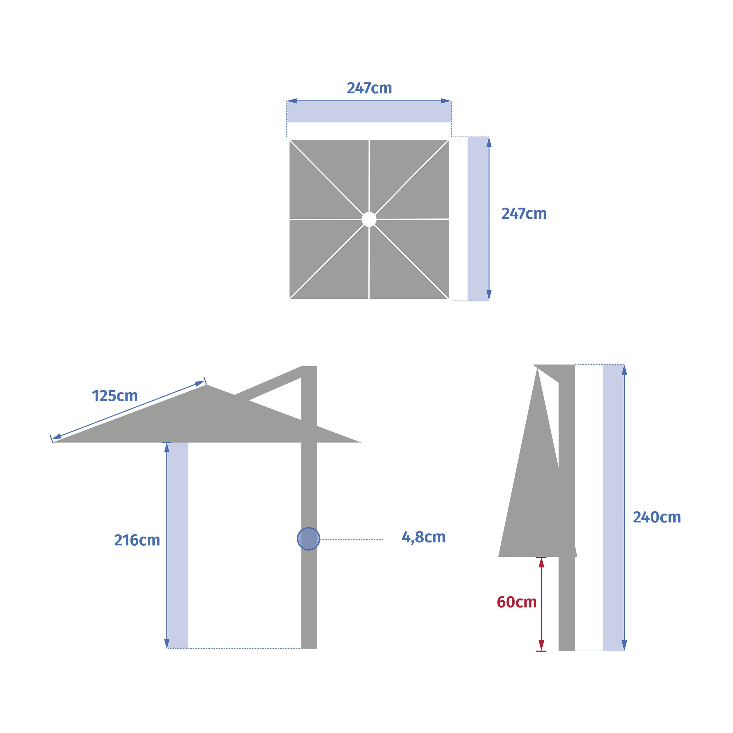 Umbrela de soare patrata Manoa, lut si grau, 2,5 x 2,5 m, din aluminiu, otel si poliester - Hesperide