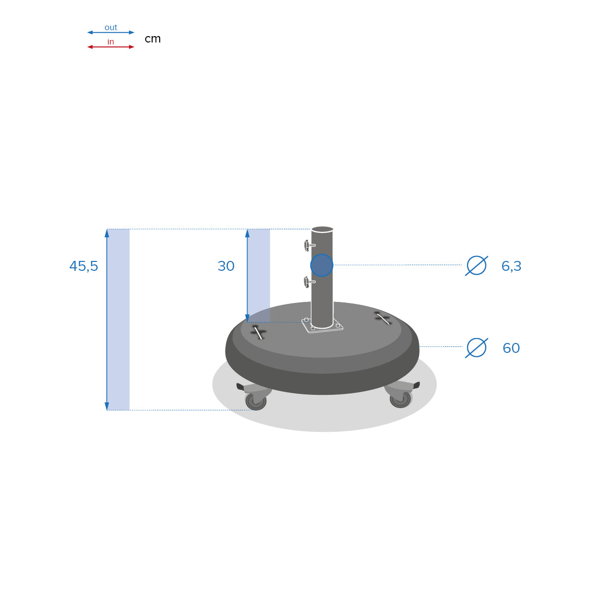 Baza rotunda pentru umbrela cu roti, neagra - Hesperide