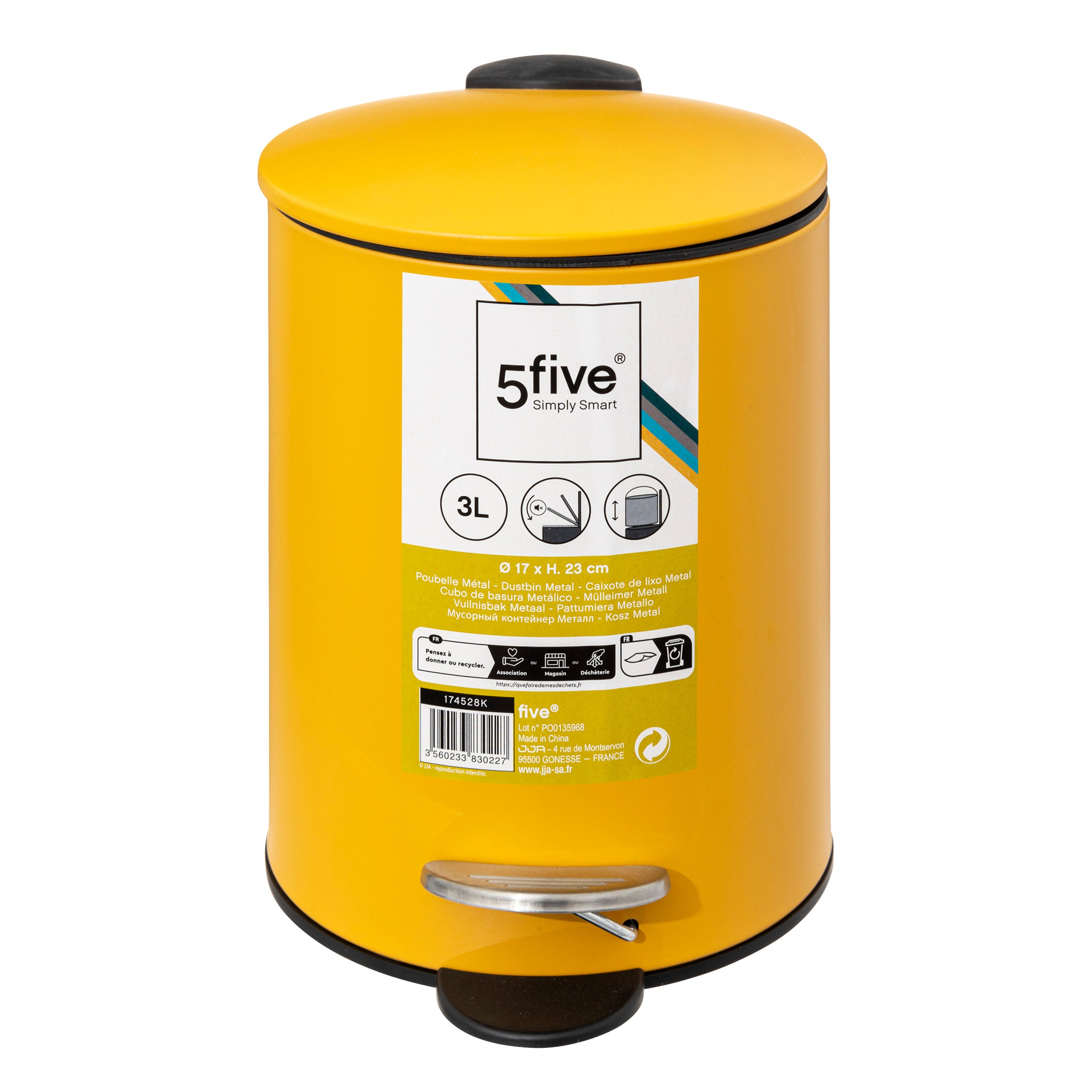 Cos gunoi 3 l inchidere moale mustar - Five