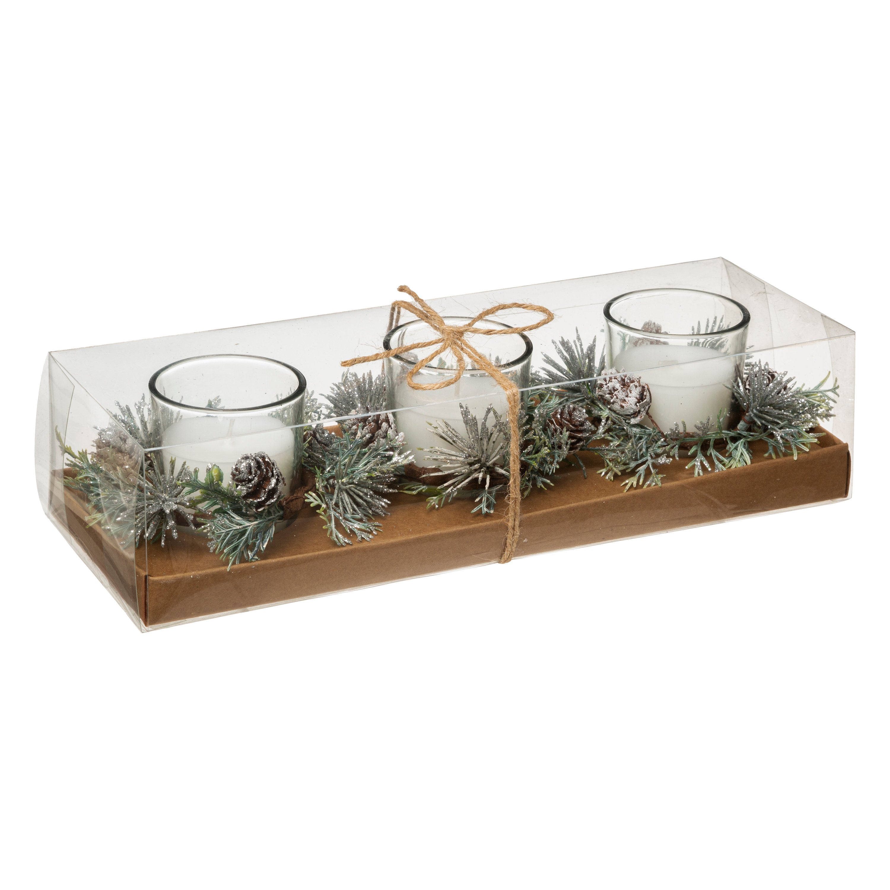 Set 3 lumanari cu frunze, albe, 180 g | Atmosphera