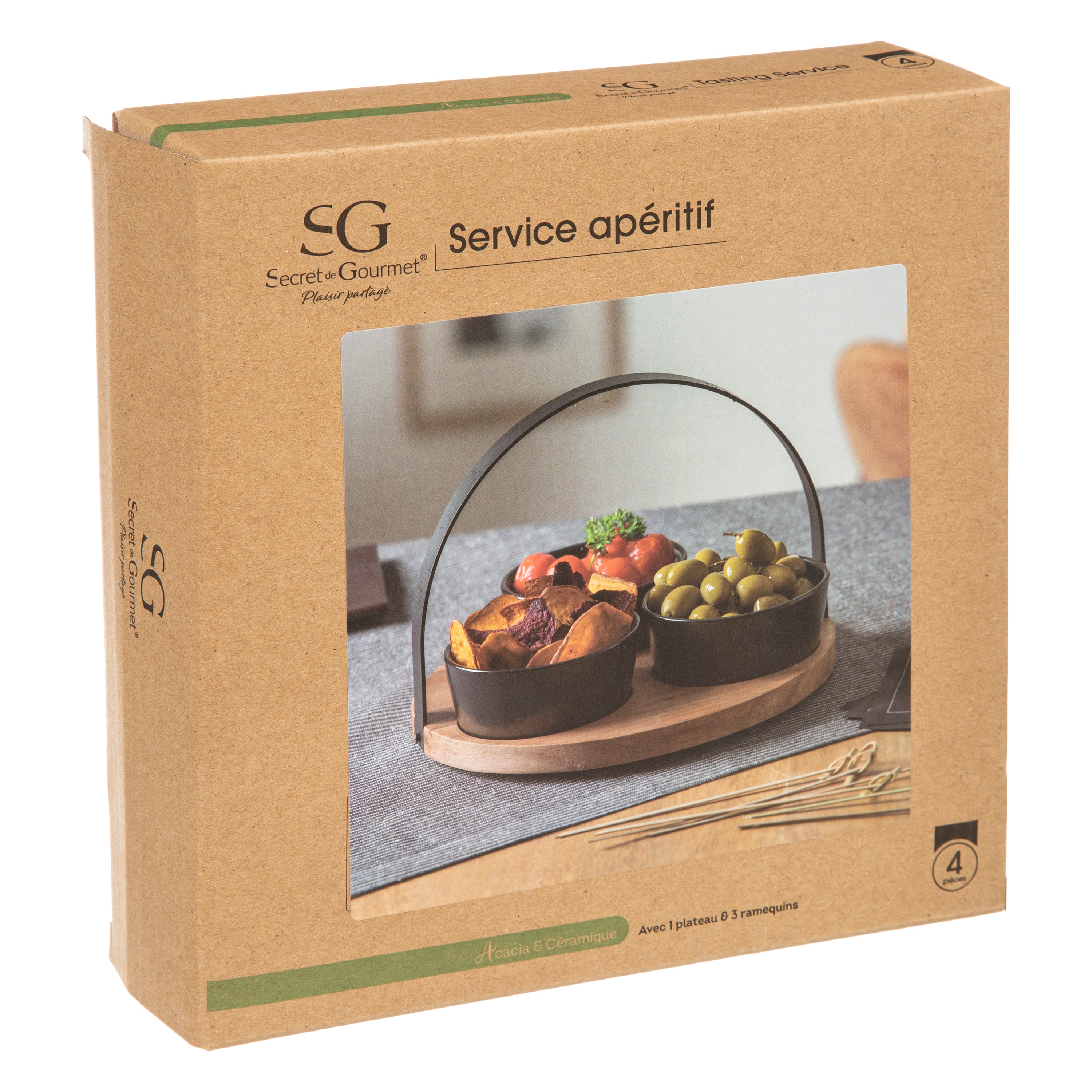 Set aperitiv lemn negru mina 4 piese - Secret de Gourmet