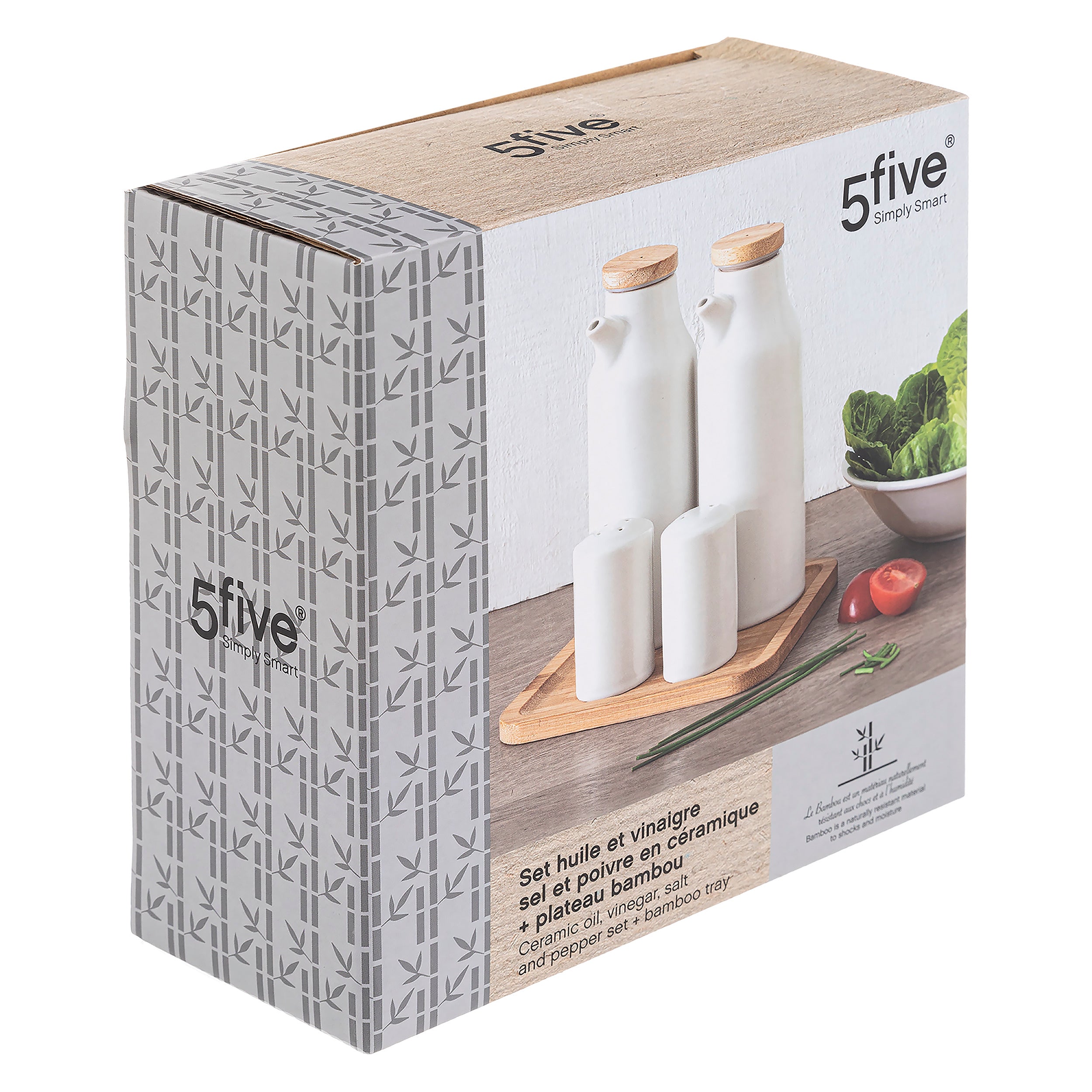 Set ulei/otet cu sare/piper cera cu bambus seramik - Five