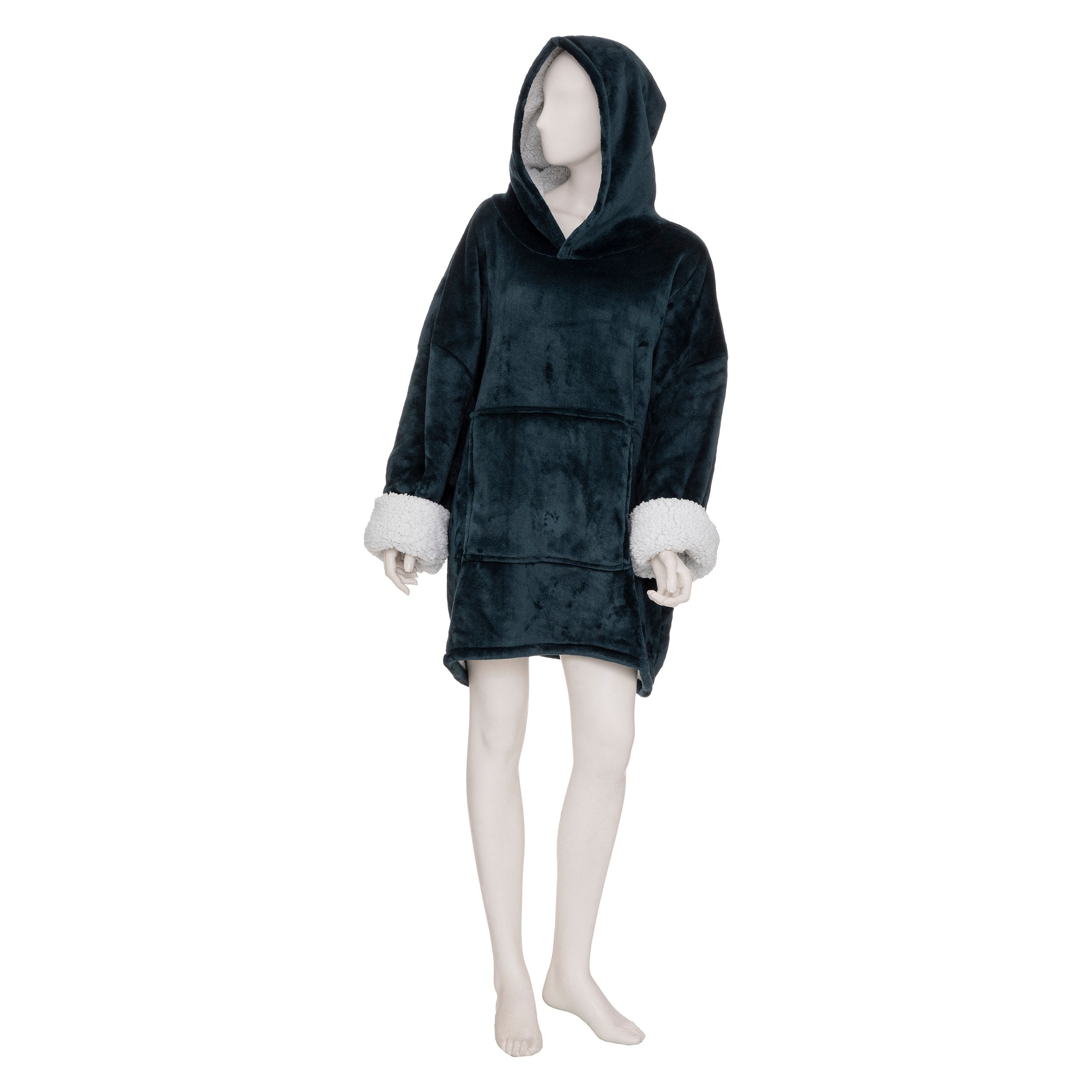 Patura cu gluga marime L XL flanel albastru egeean Atmosphera